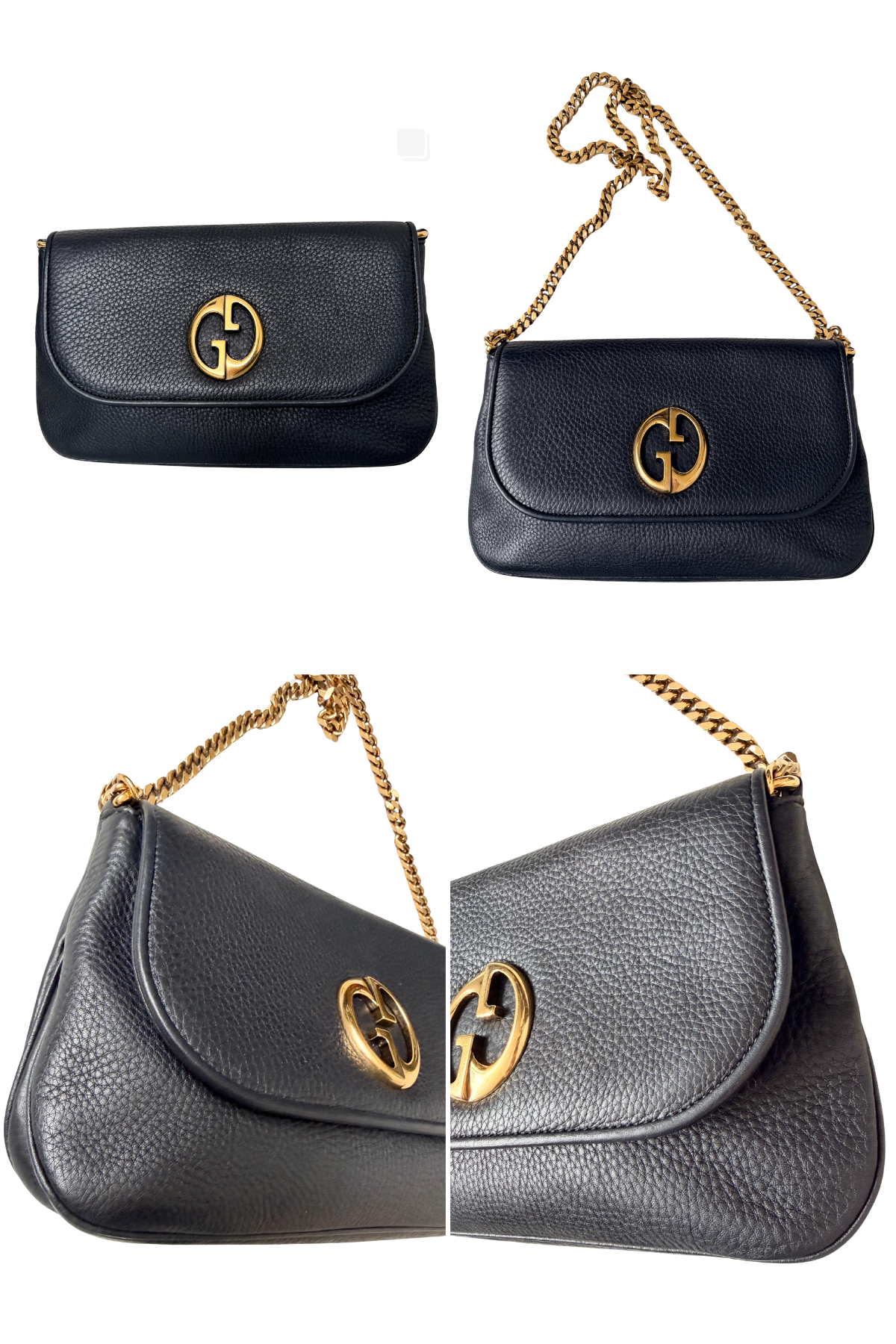 Gucci 1973 Medium Black Grained Leather 2in1 Bag