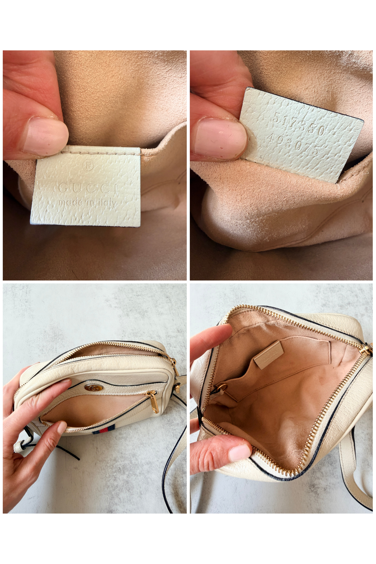 GUCCI Cream Ophidia Calfskin Web Mini Crossbody