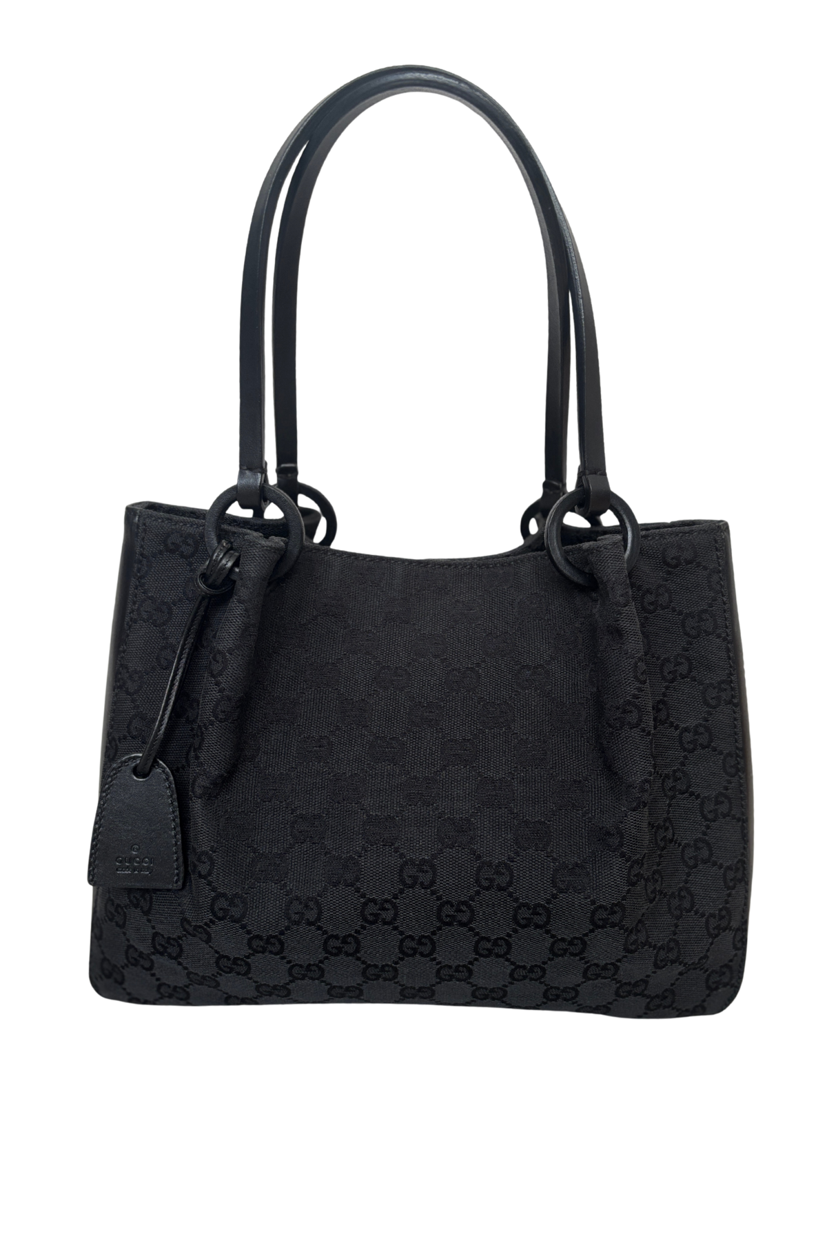 Gucci Black GG Fabric & Leather Tote with Pouch (2000's)