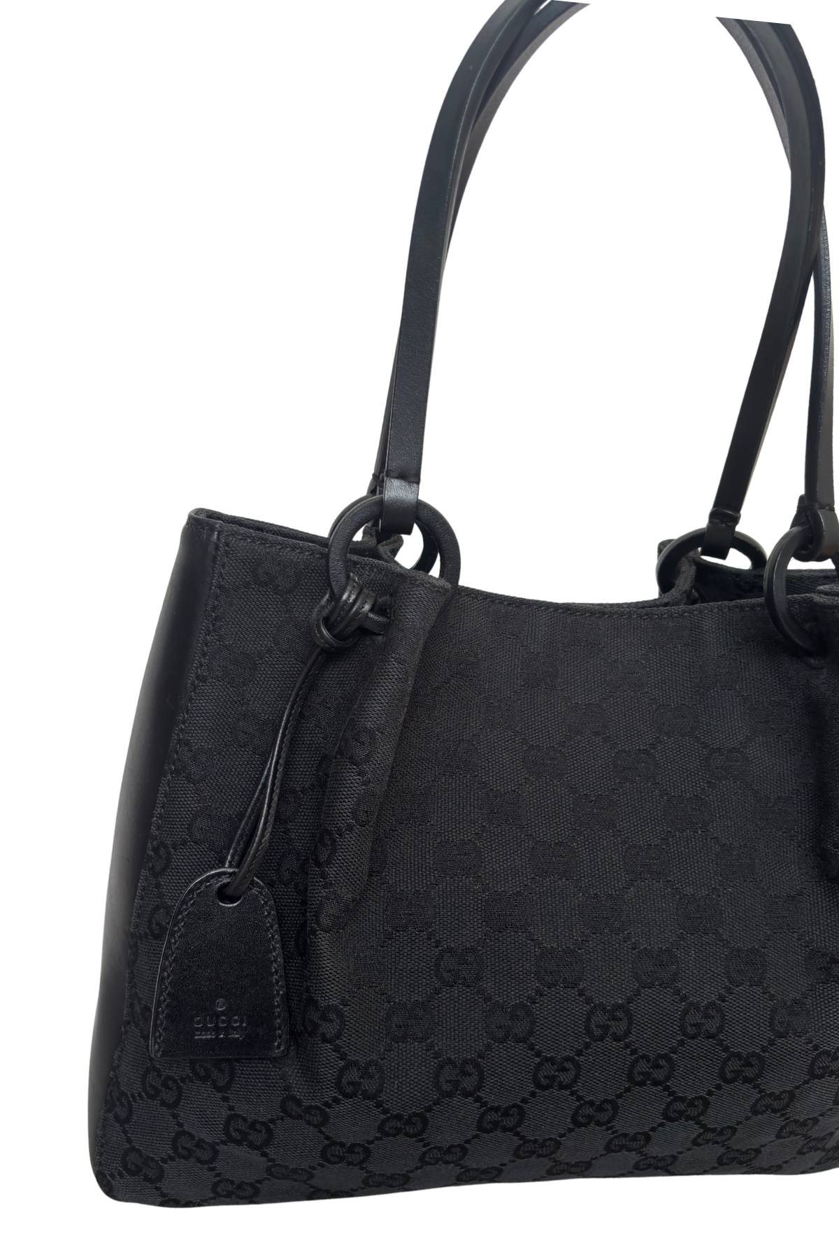 Gucci Black GG Fabric & Leather Tote with Pouch (2000's)