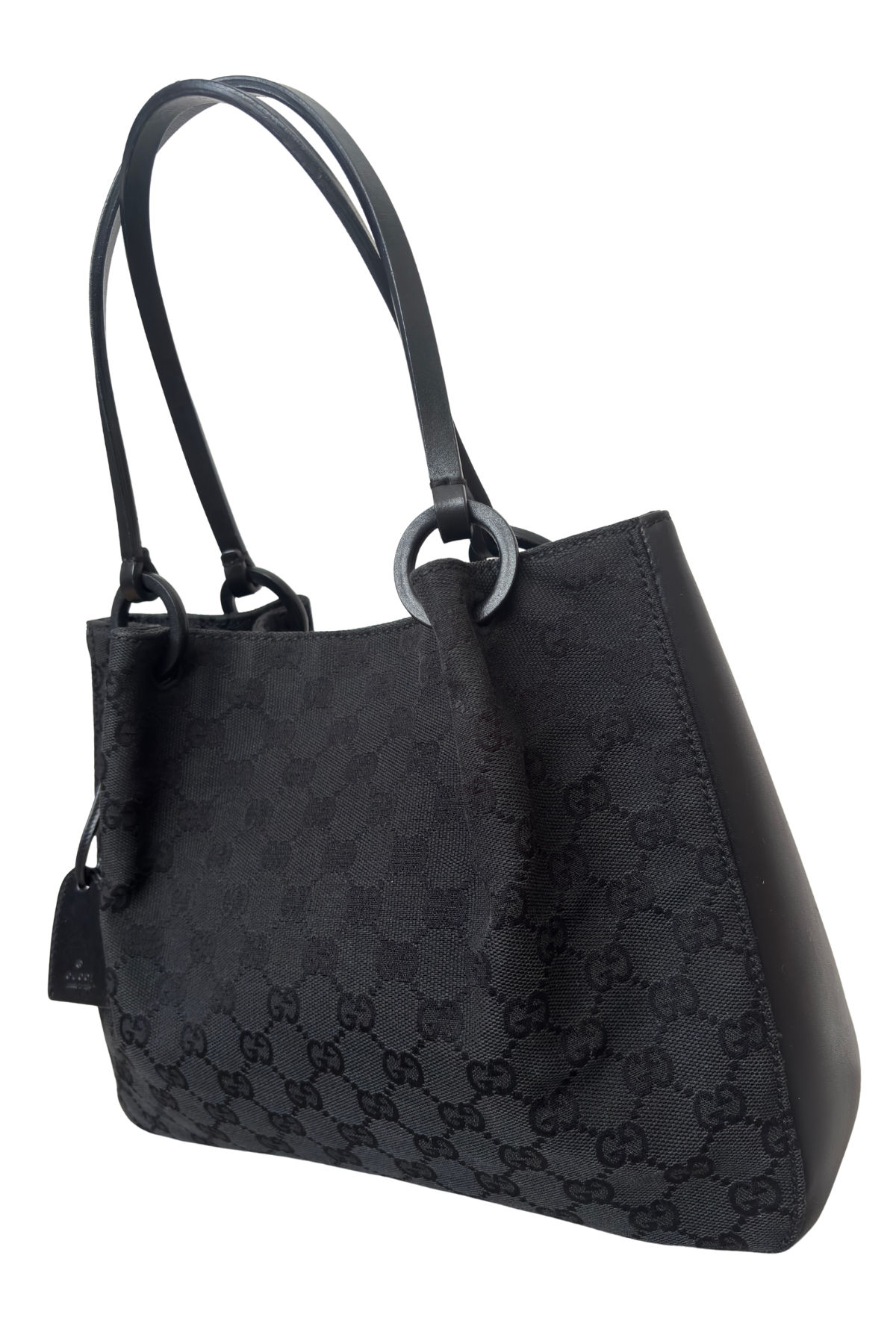 Gucci Black GG Fabric & Leather Tote with Pouch (2000's)