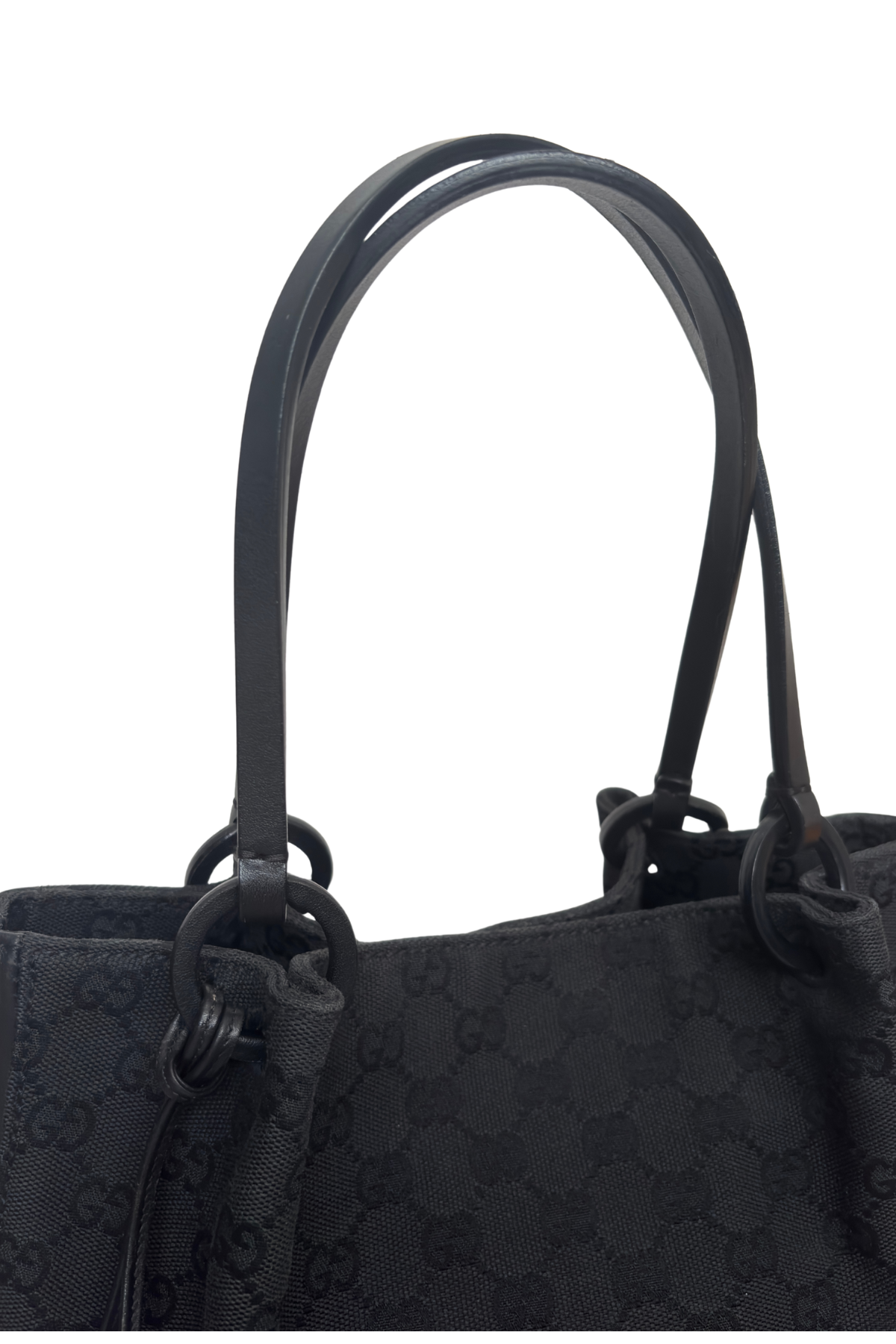 Gucci Black GG Fabric & Leather Tote with Pouch (2000's)