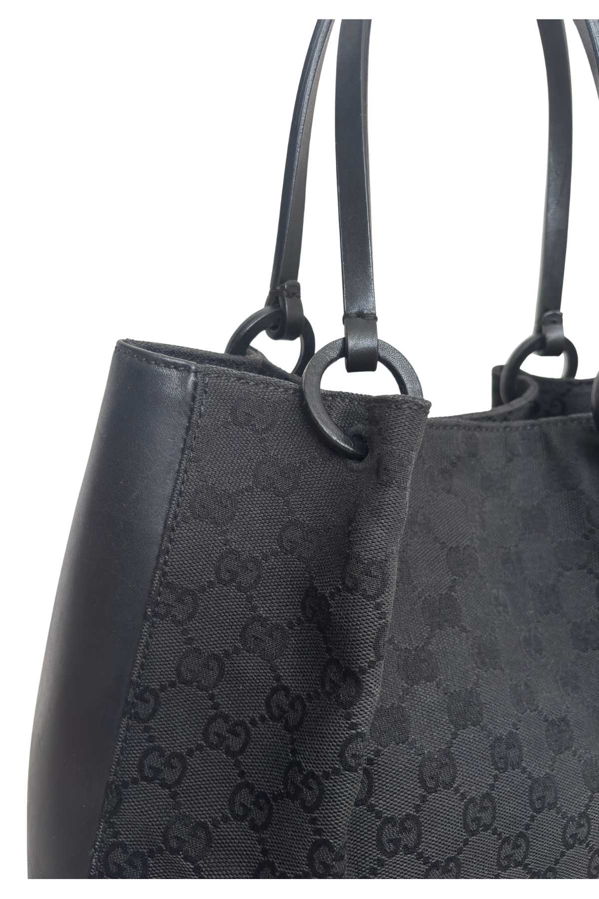 Gucci Black GG Fabric & Leather Tote with Pouch (2000's)