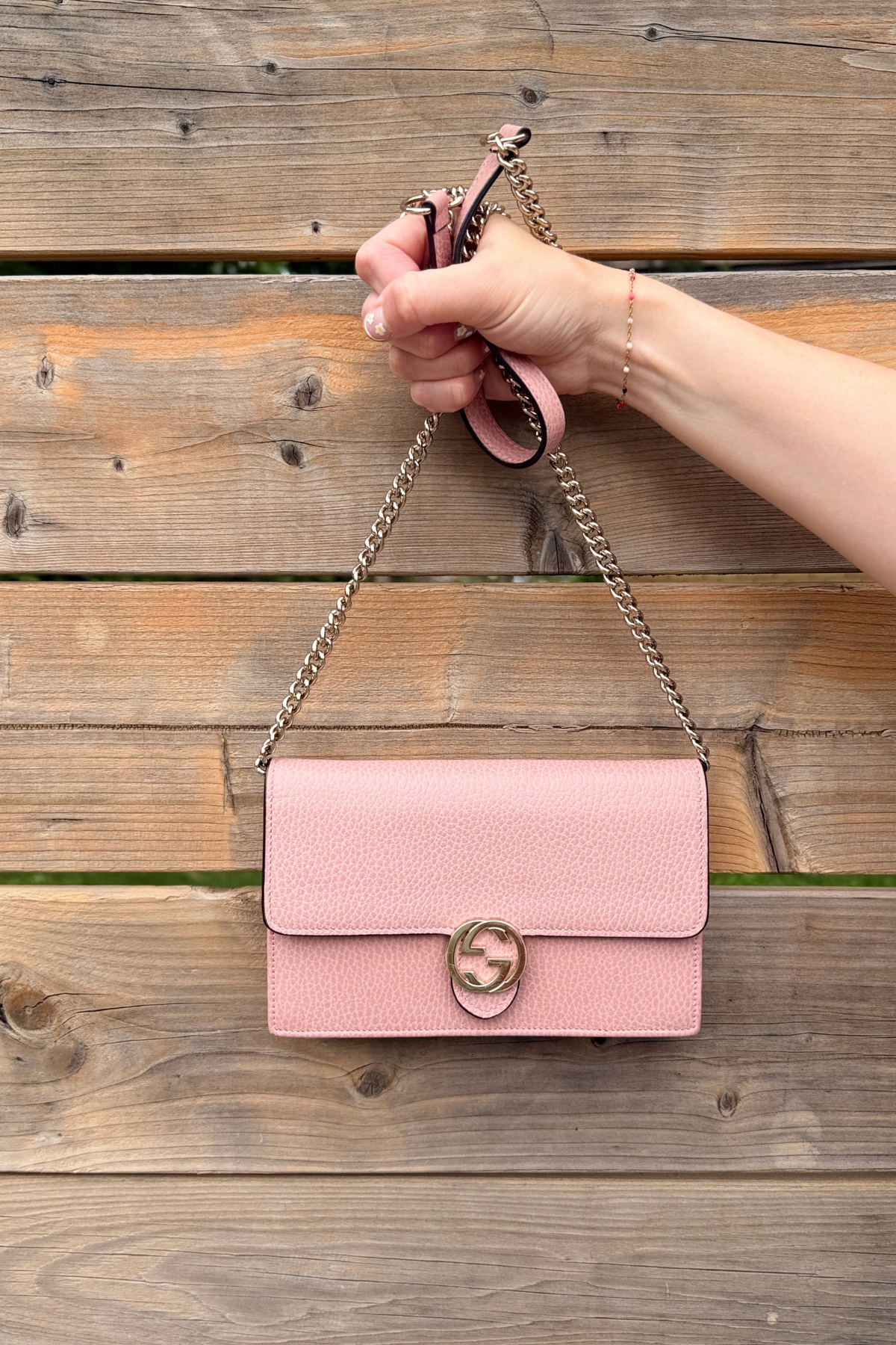 Gucci Pink Pebbled Leather Interlocking G WOC