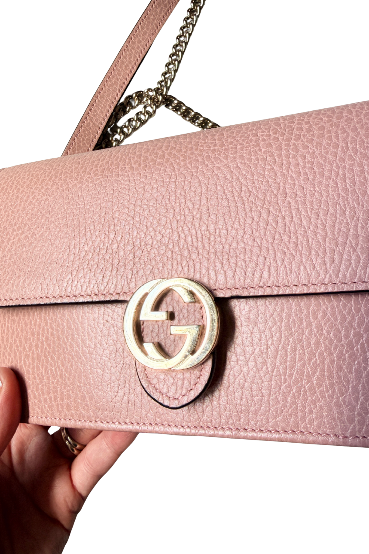 Gucci Pink Pebbled Leather Interlocking G WOC