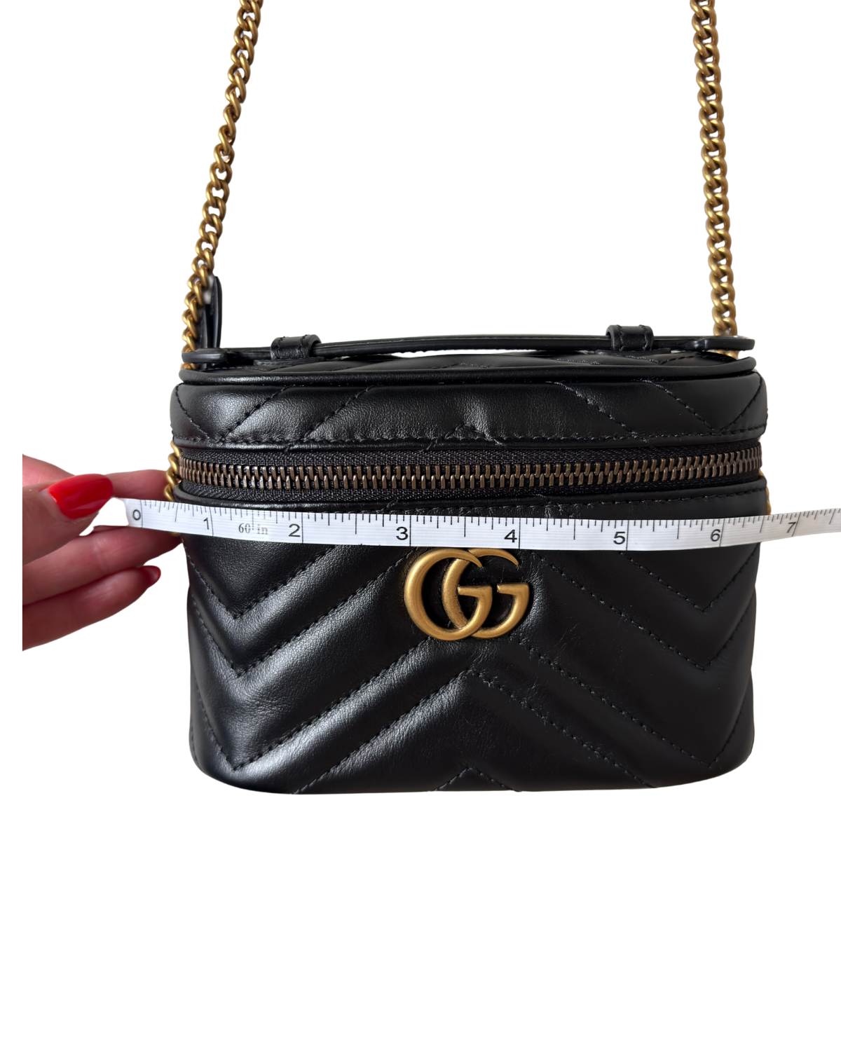 Gucci Mini Calfskin GG Marmont Top Handle Vanity Bag