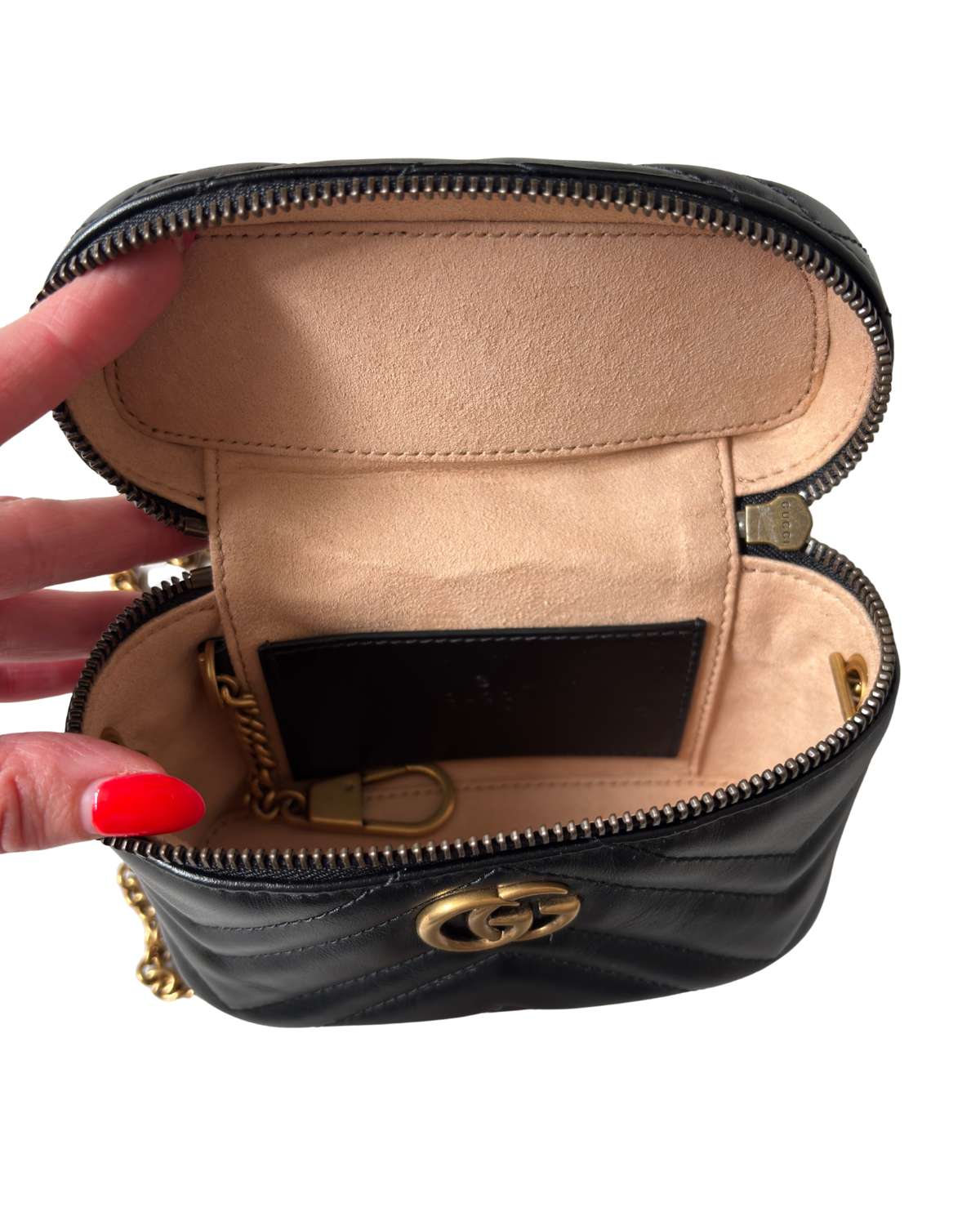 Gucci Mini Calfskin GG Marmont Top Handle Vanity Bag