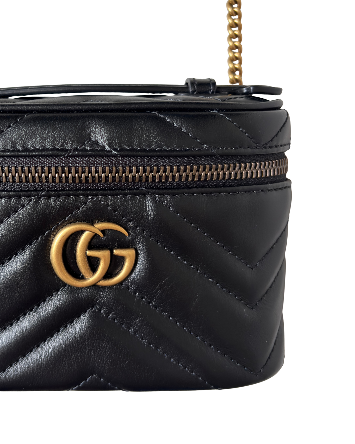 Gucci Mini Calfskin GG Marmont Top Handle Vanity Bag