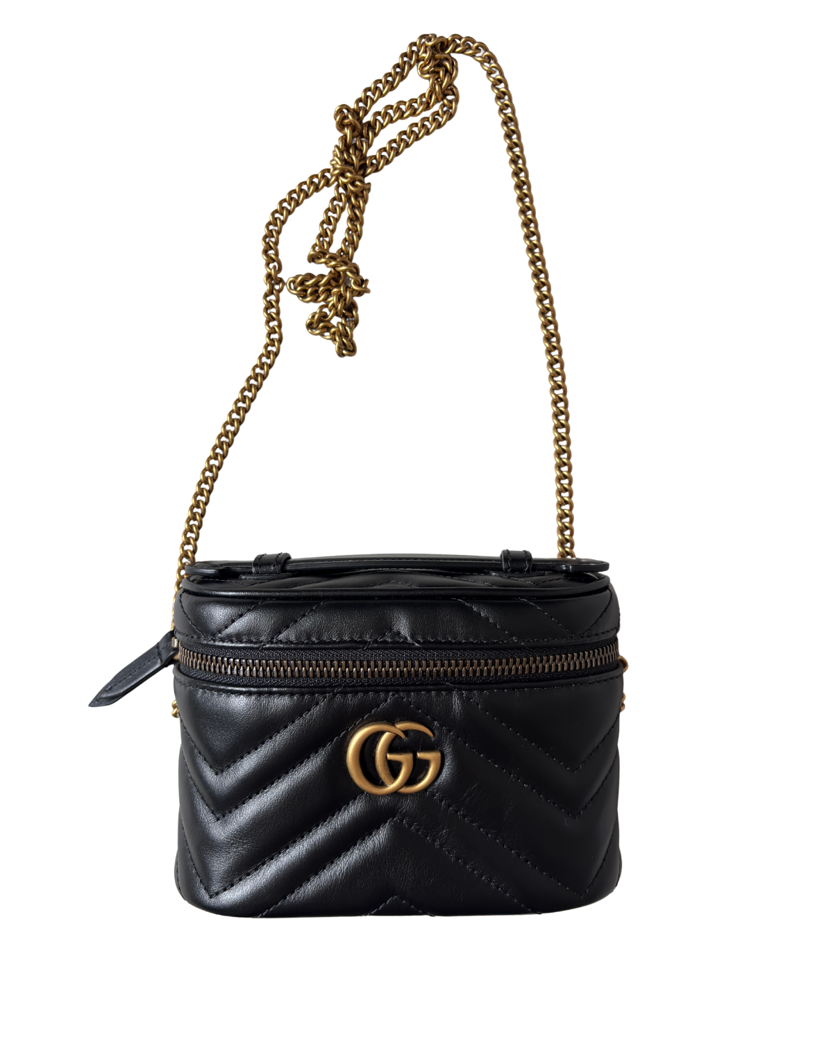 Gucci Mini Calfskin GG Marmont Top Handle Vanity Bag