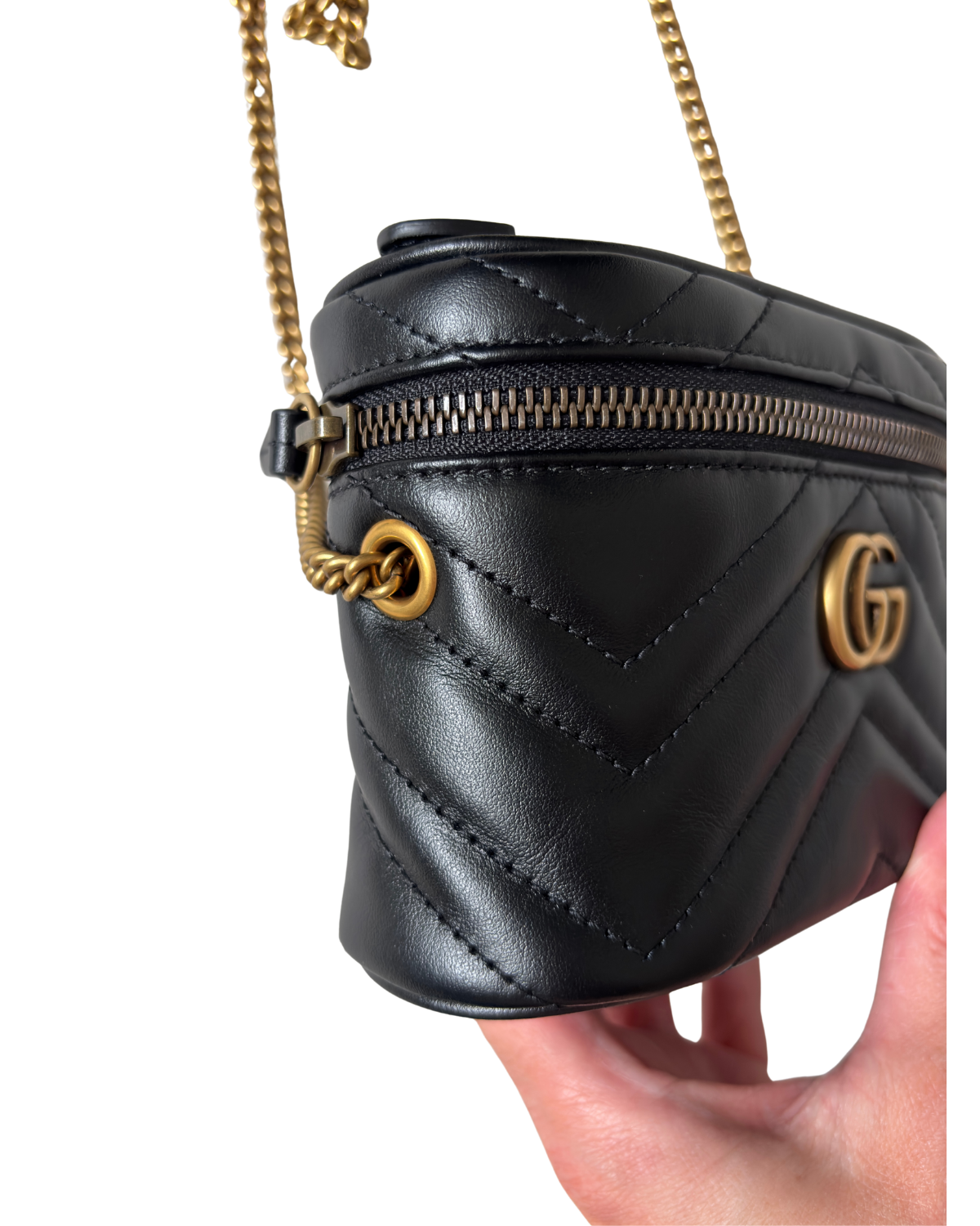 Gucci Mini Calfskin GG Marmont Top Handle Vanity Bag