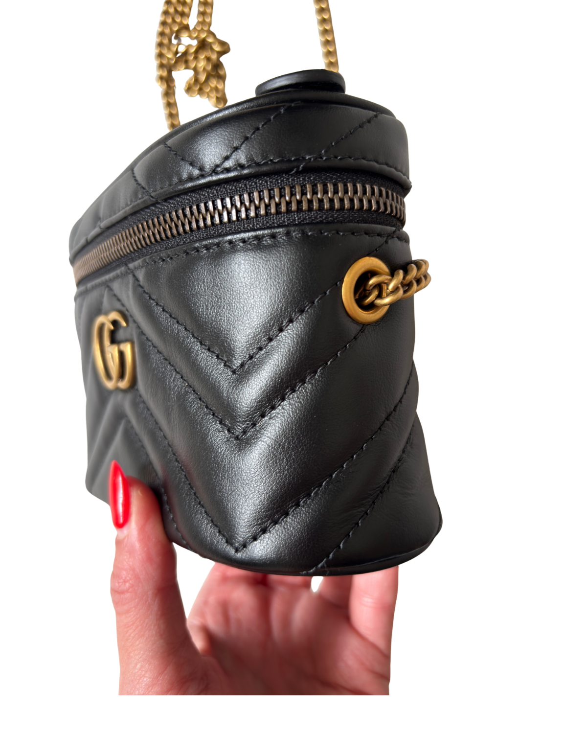 Gucci Mini Calfskin GG Marmont Top Handle Vanity Bag