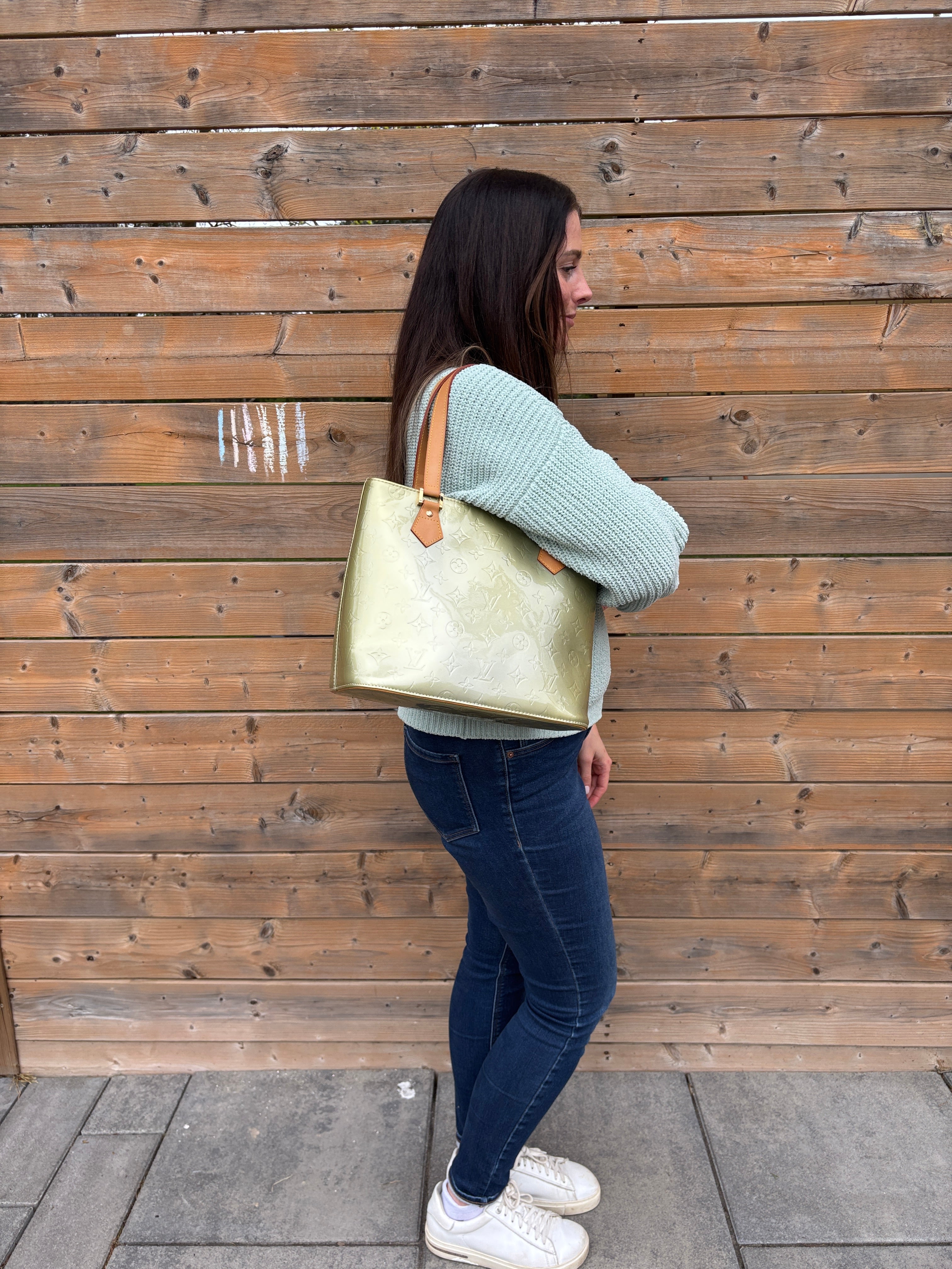 Louis Vuitton Light Green Vernis Houston Handbag