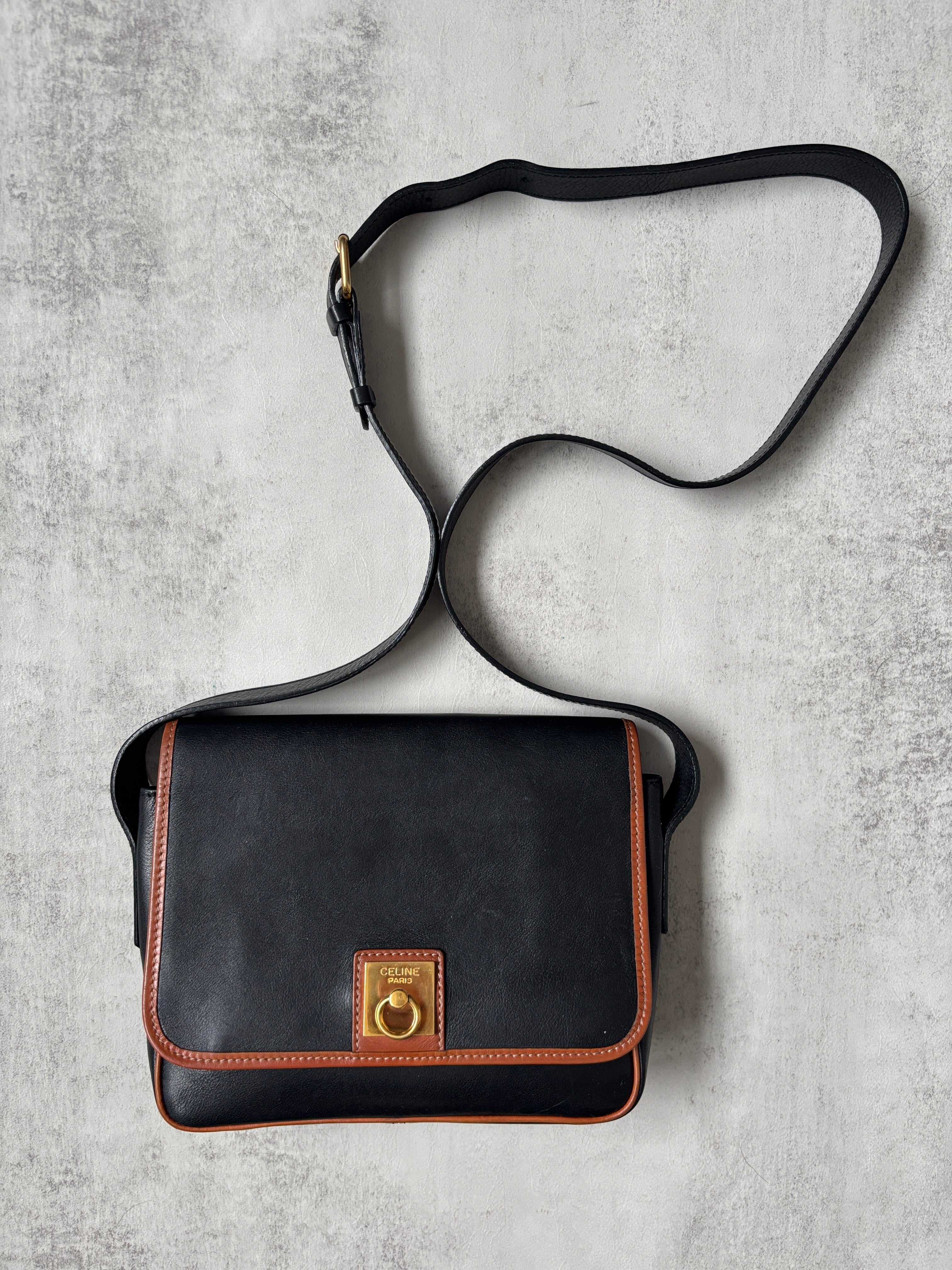 CELINE Vintage Black Box Leather Crossbody