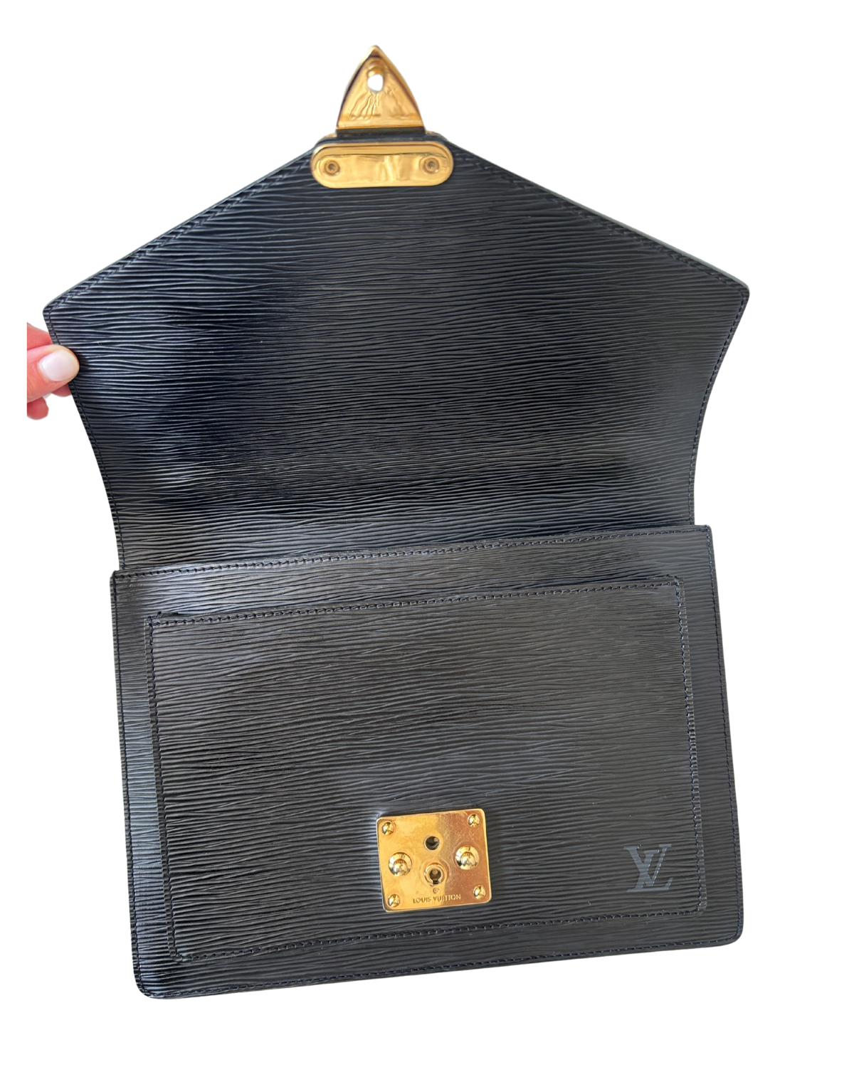 Vintage Louis Vuitton Black Epi Marceau Handbag (2002) with generic strap