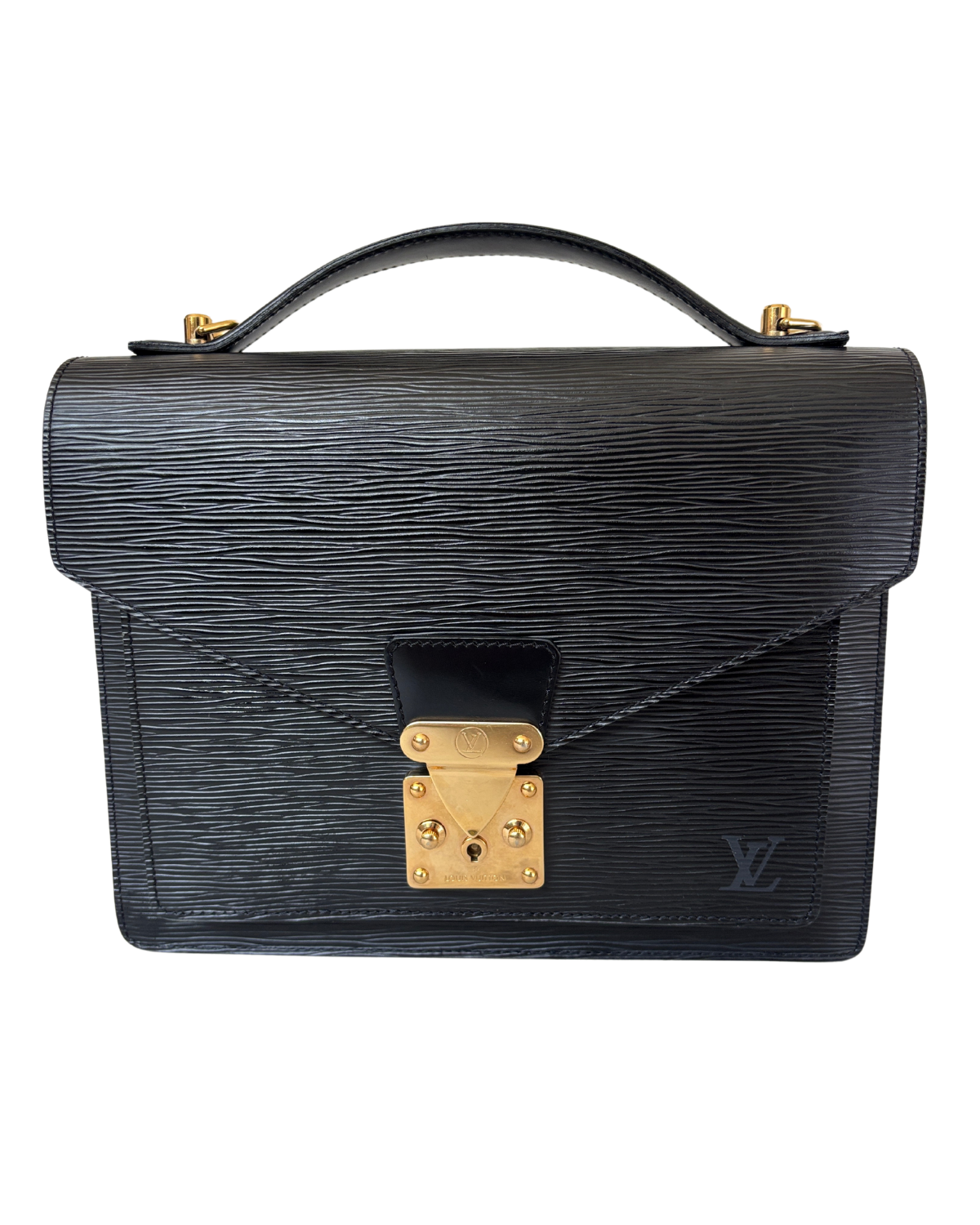 Vintage Louis Vuitton Black Epi Marceau Handbag (2002) with generic strap