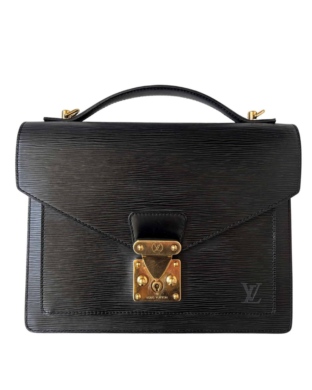 Vintage Louis Vuitton Black Epi Marceau Handbag (2002) with generic strap