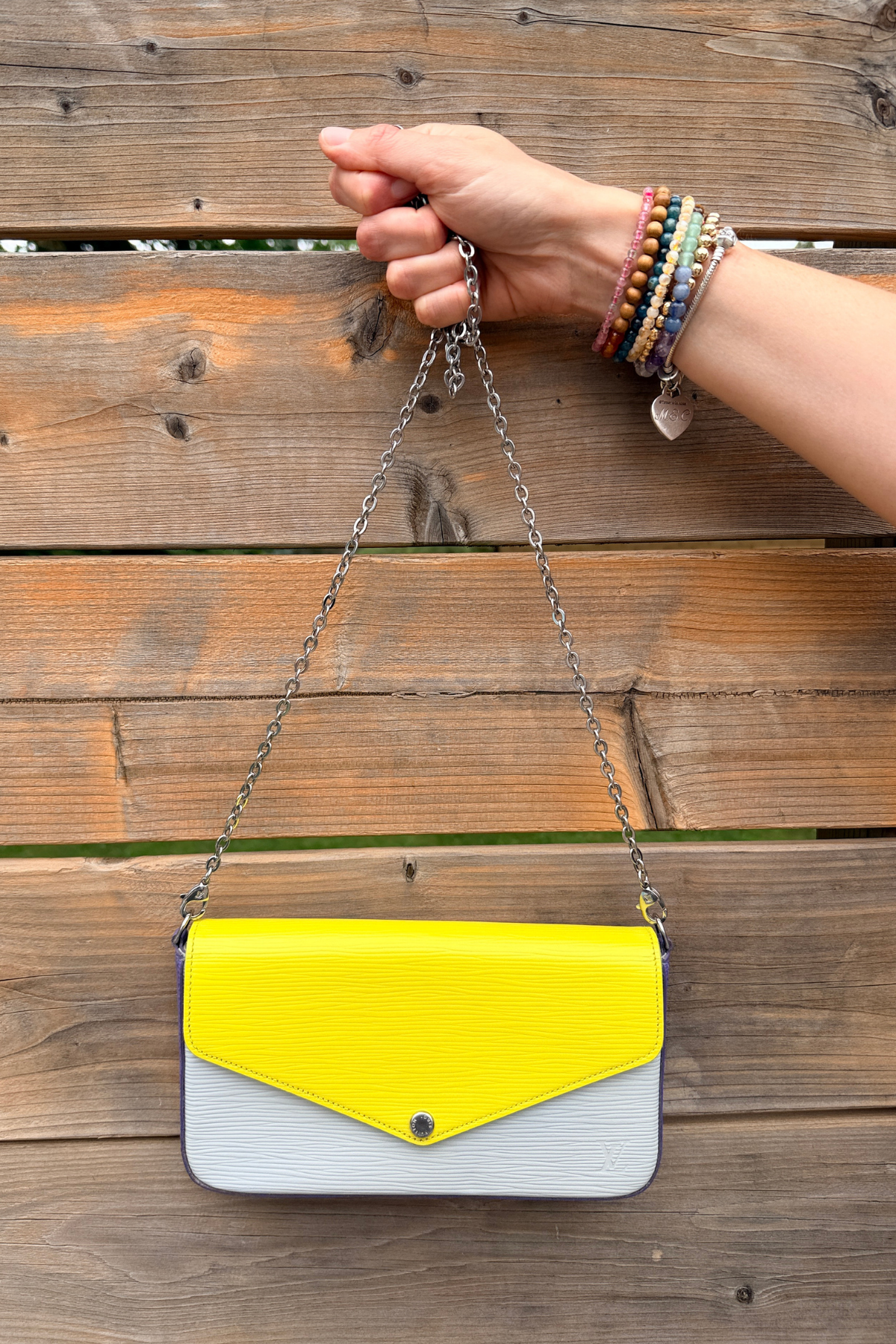 Louis Vuitton Pochette Félicie Yellow/Grey/Purple Epi Tricolor (2016) (Copy)