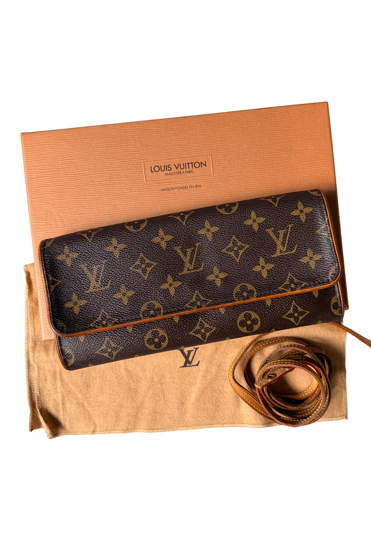 Louis Vuitton Pochette Twin GM Monogram Crossbody Clutch | Full Set (2000)