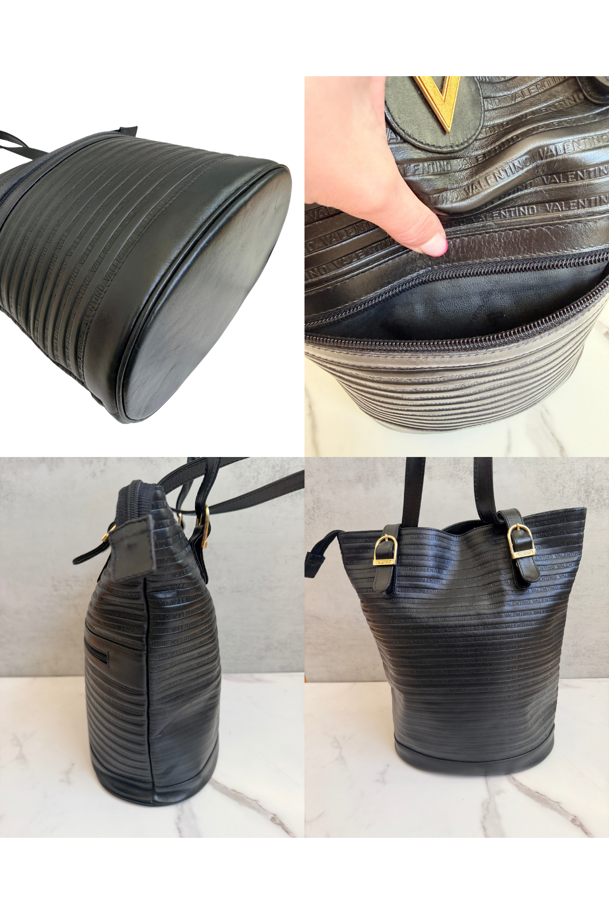 Mario Valentino Embossed Leather Bucket Tote