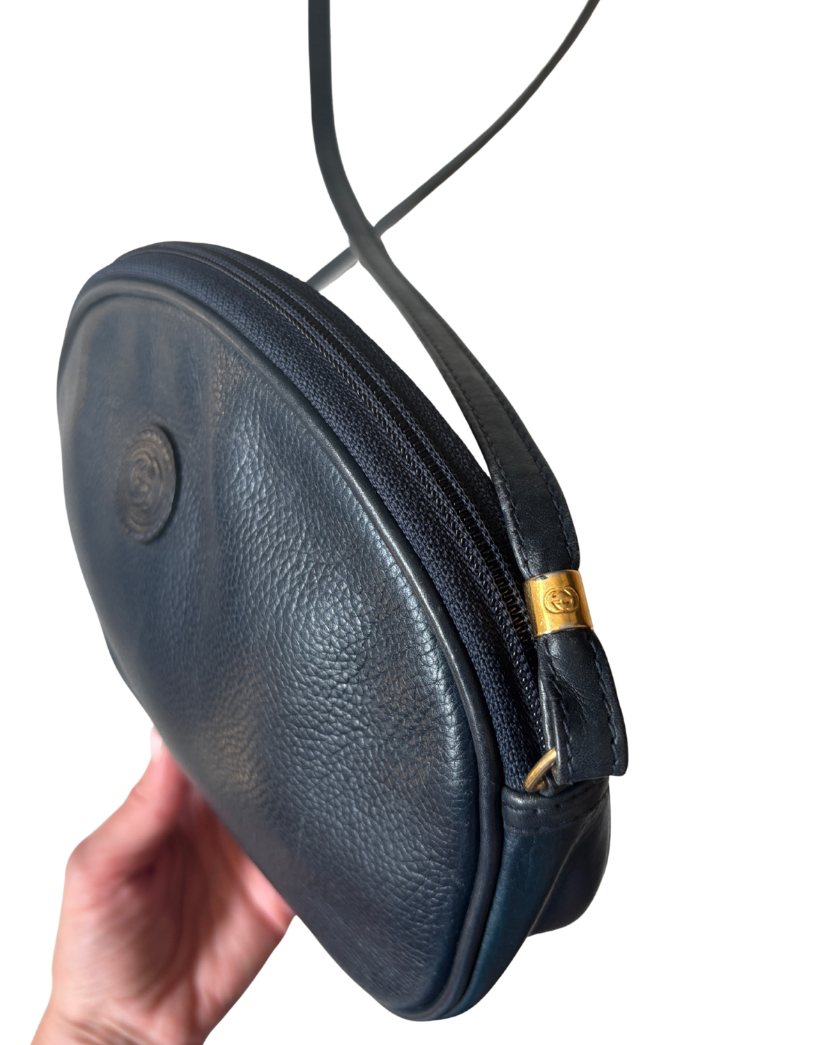 Vintage Gucci Navy Leather Sling Bag