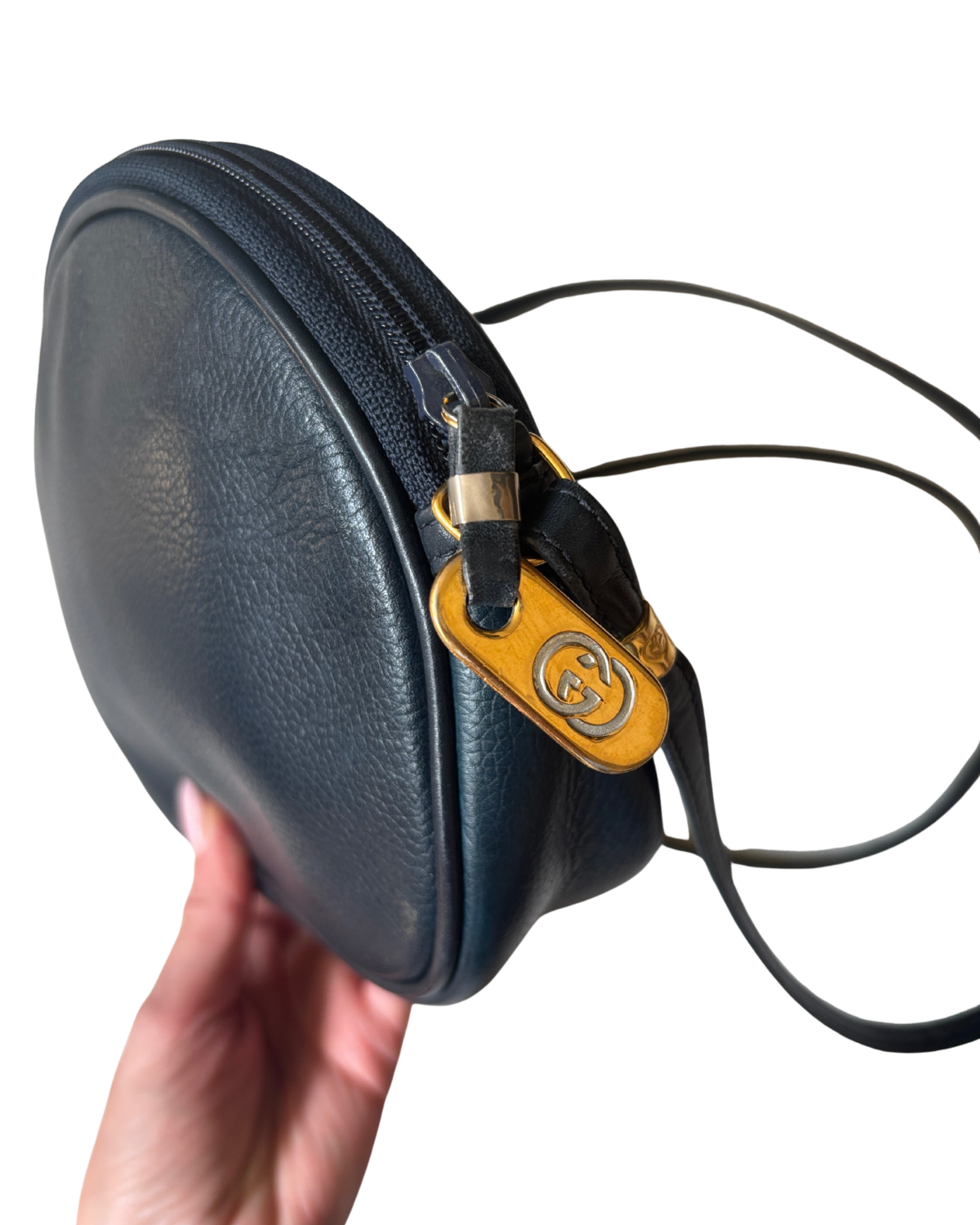 Vintage Gucci Navy Leather Sling Bag