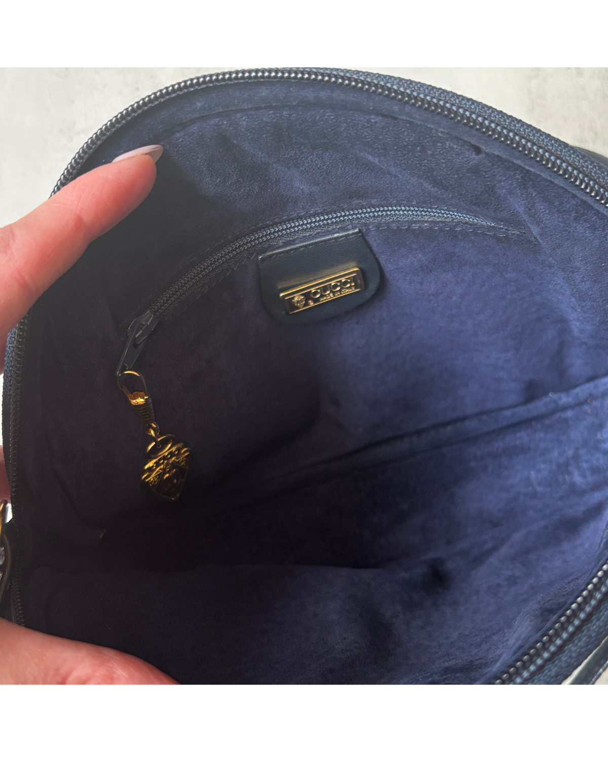 Vintage Gucci Navy Leather Sling Bag