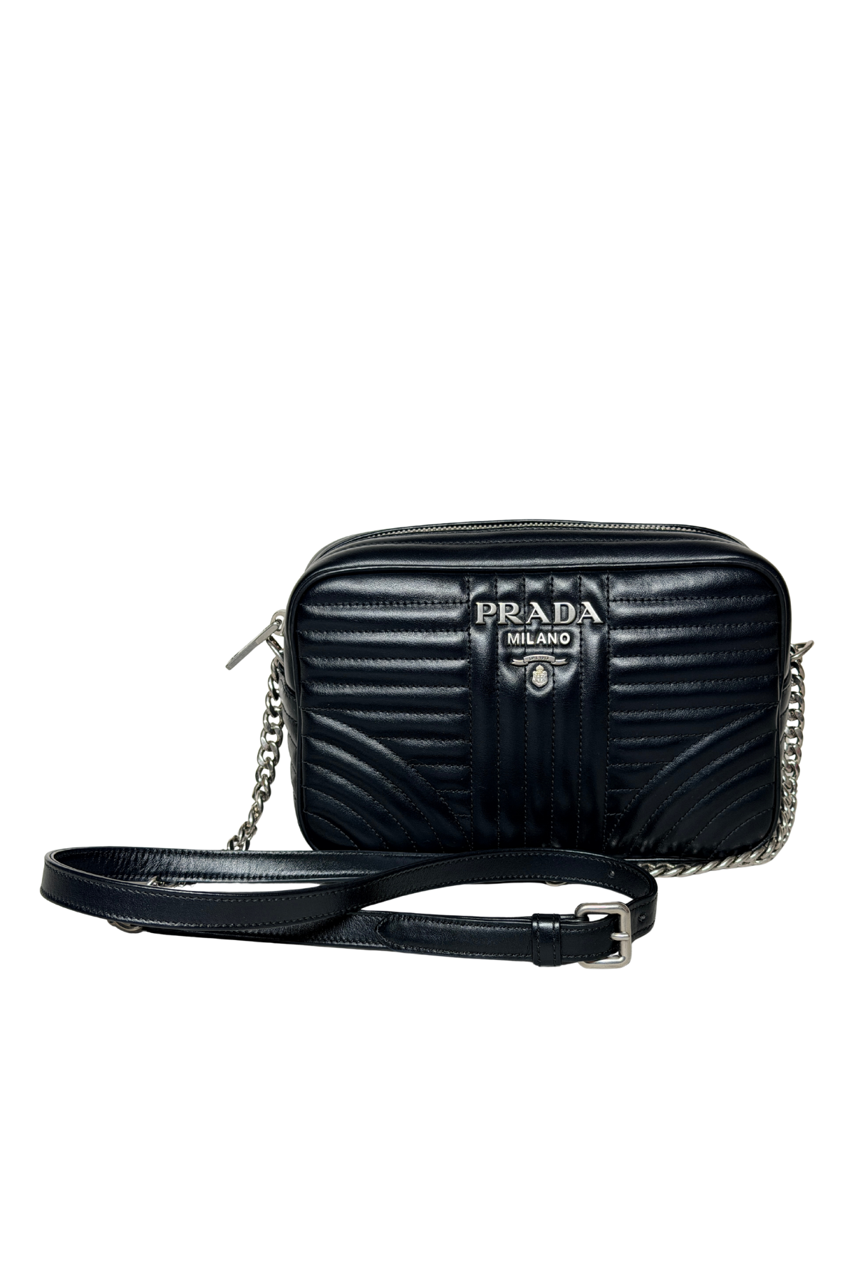 PRADA Diagramme Black Quilted Soft Calfskin Camera Bag