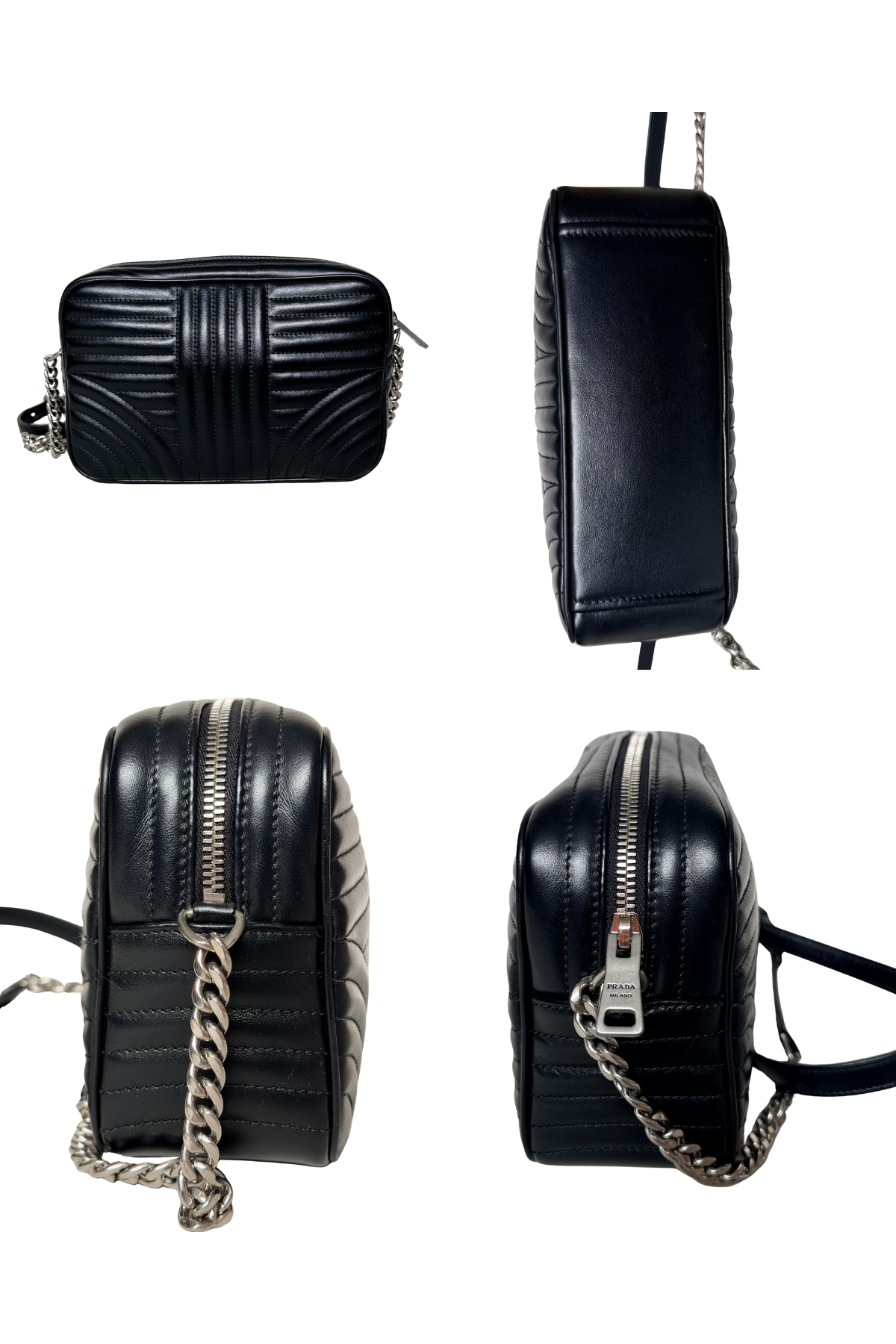 PRADA Diagramme Black Quilted Soft Calfskin Camera Bag