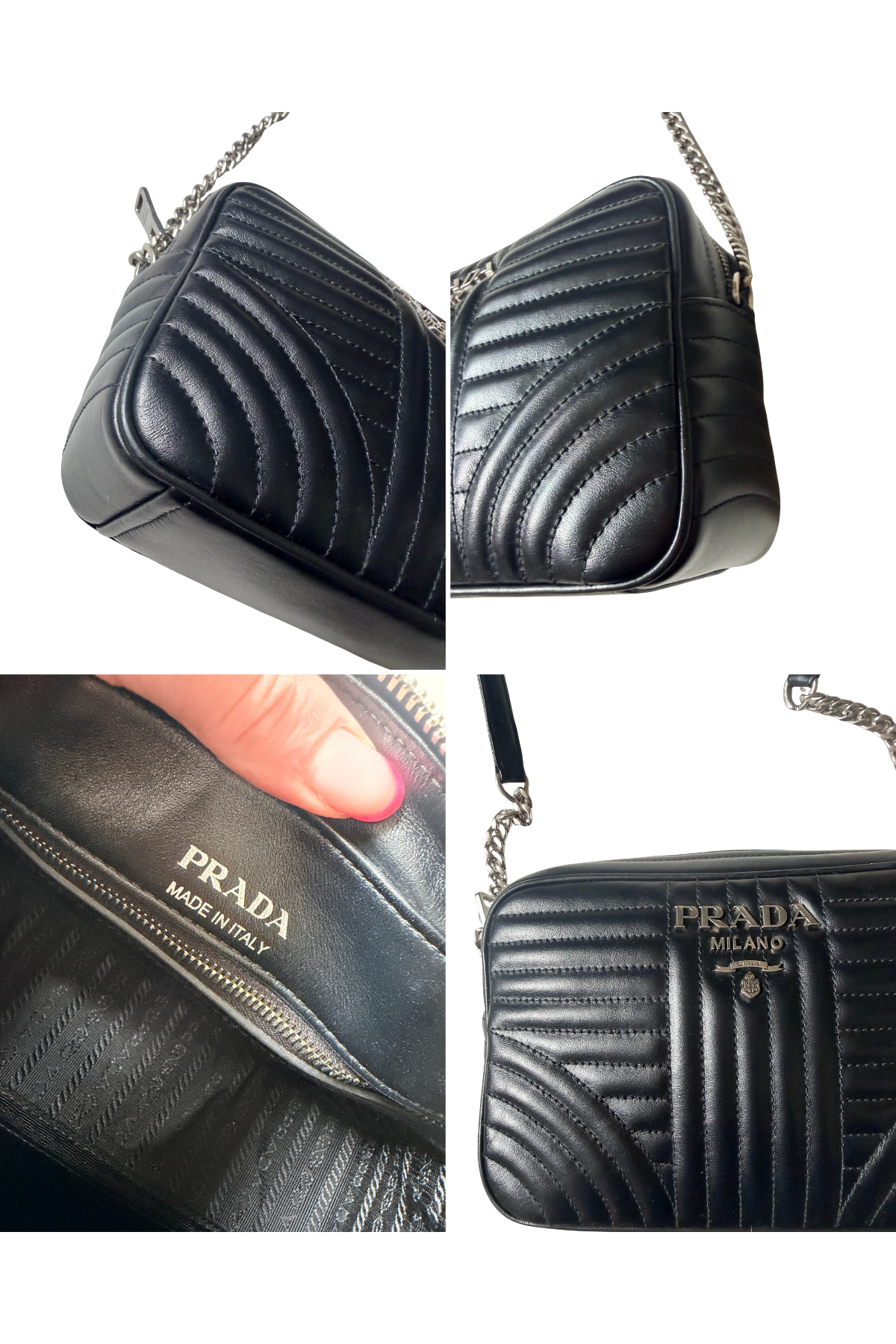 PRADA Diagramme Black Quilted Soft Calfskin Camera Bag