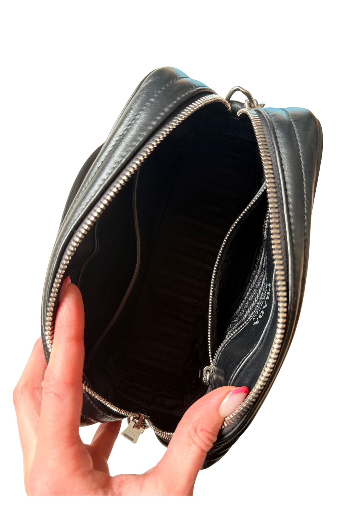 PRADA Diagramme Black Quilted Soft Calfskin Camera Bag