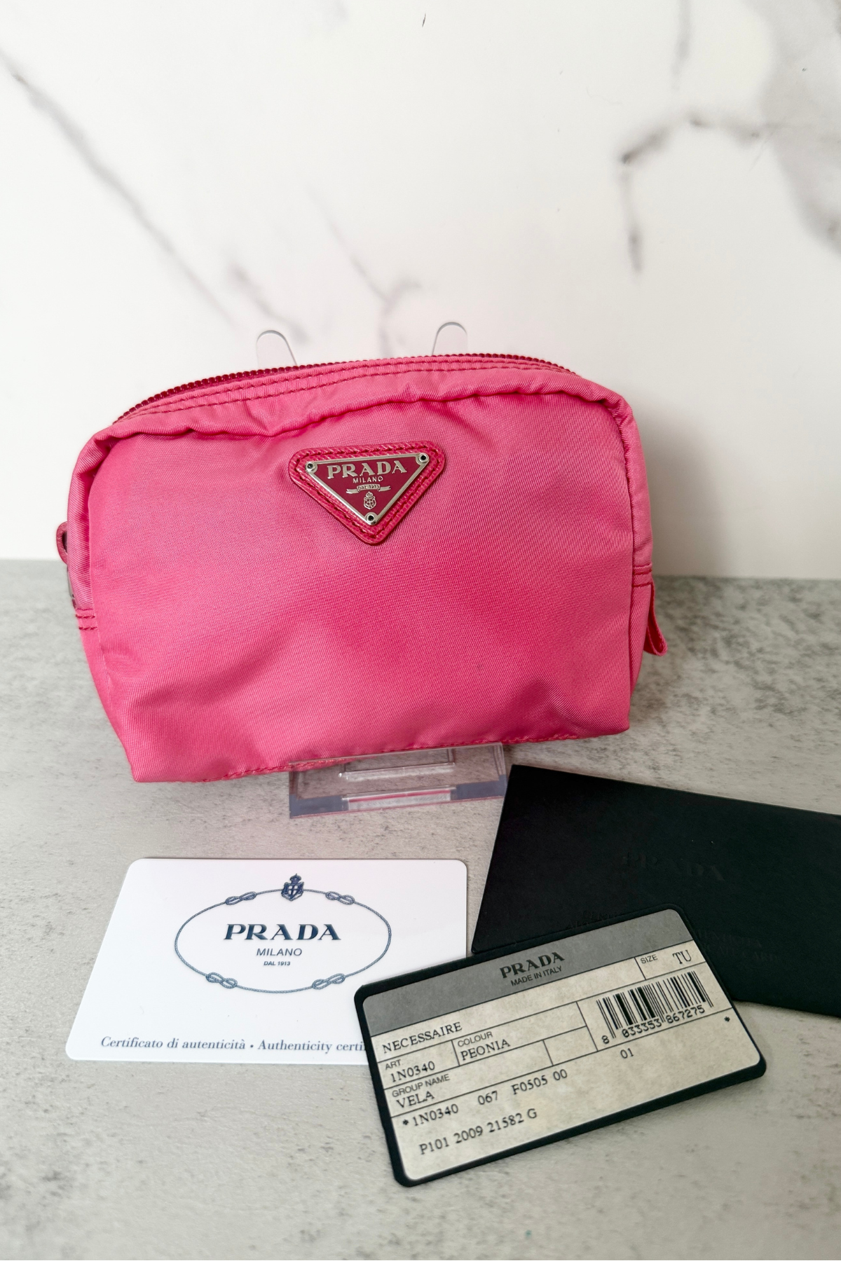 PRADA Pink Nylon Peonia Pouch
