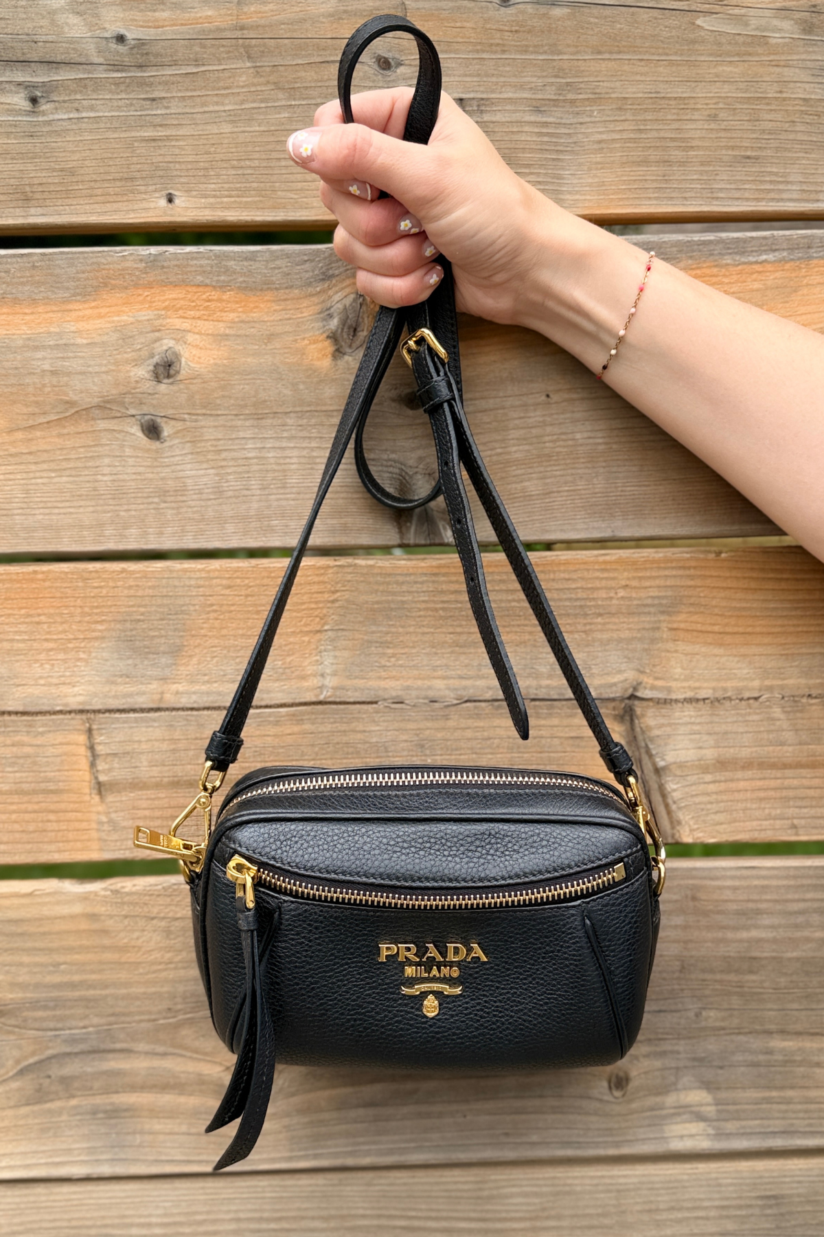 Prada Vitello Daino Black Leather Convertible Belt / Crossbody Bag