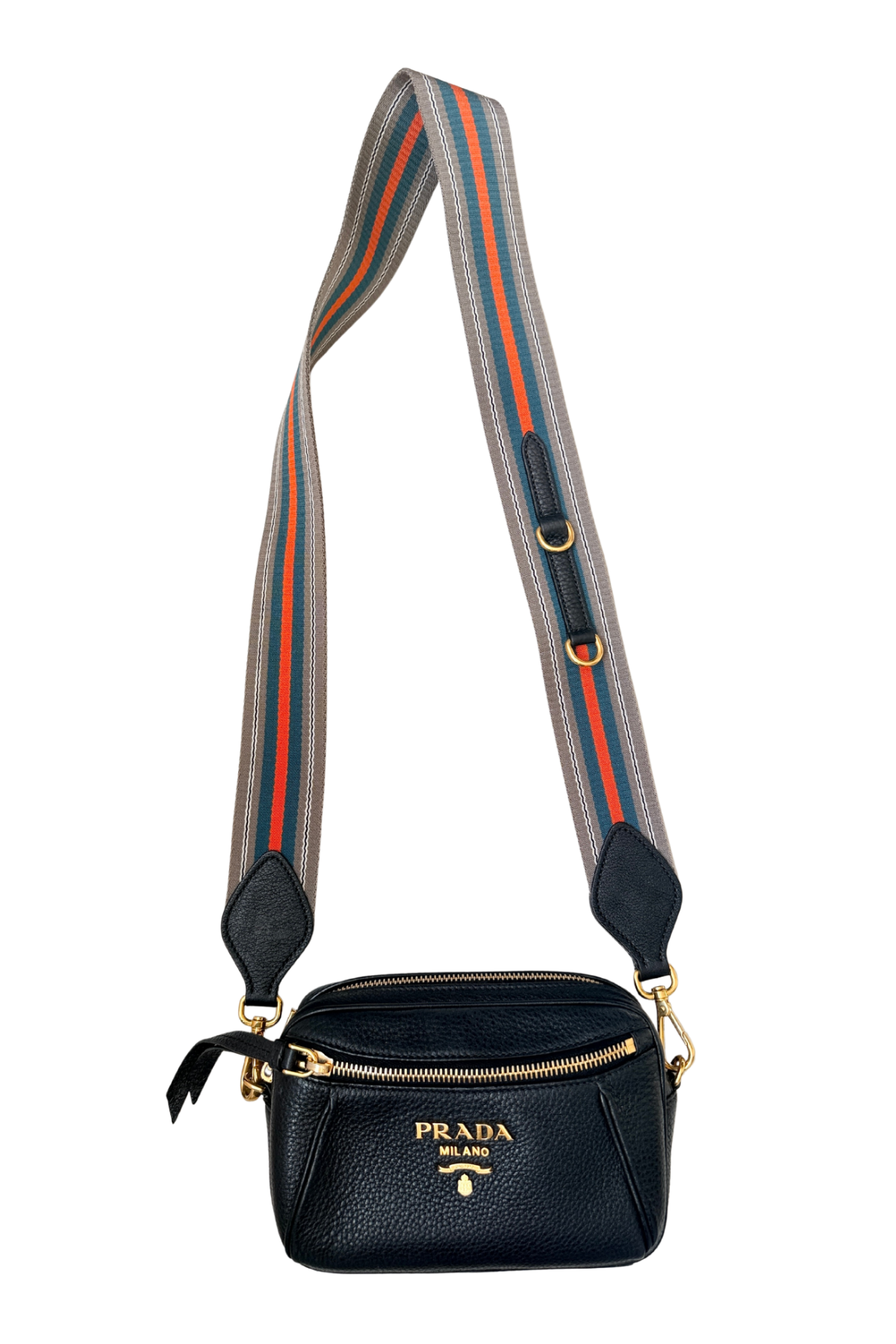 Prada Vitello Daino Black Leather Convertible Crossbody Bag | Two Straps