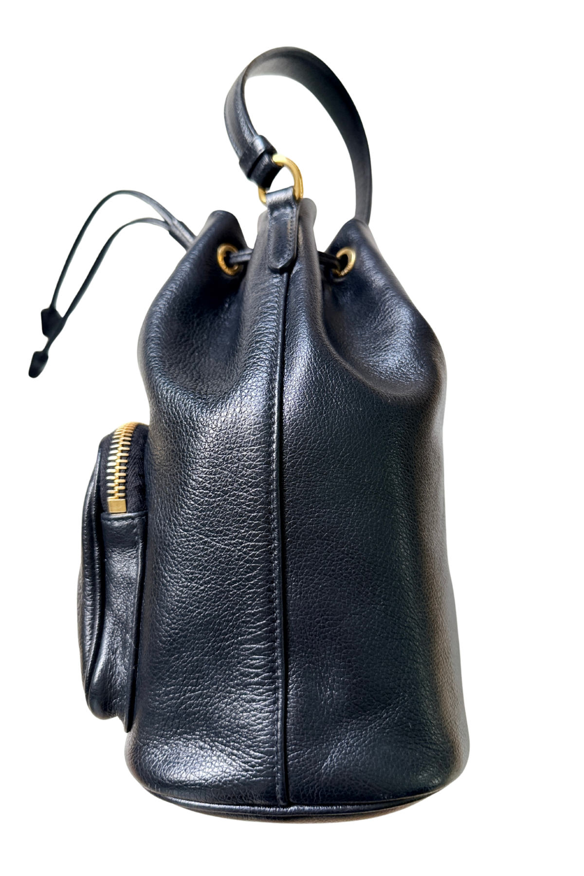 Prada Glace Calf Logo Embossed Bucket Bag