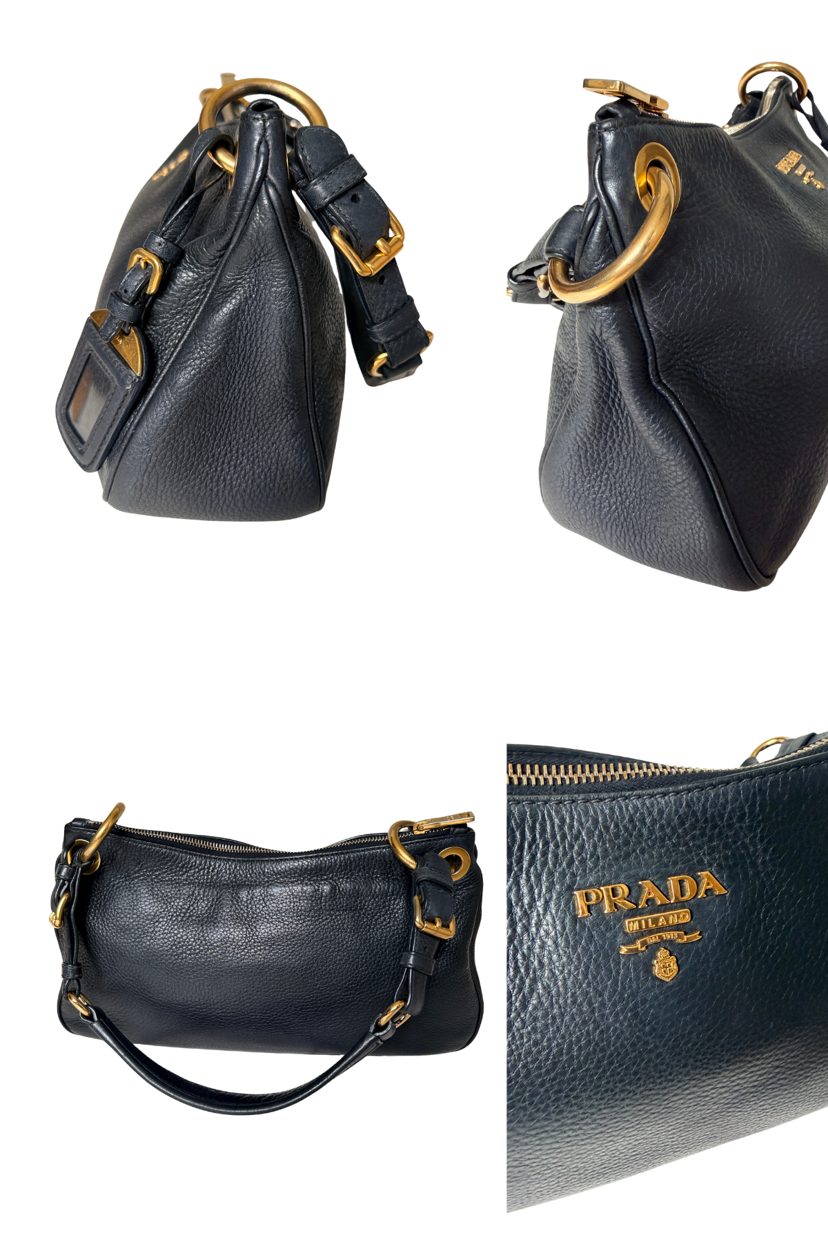 Prada Vitello Daino Black Leather Shoulder Bag