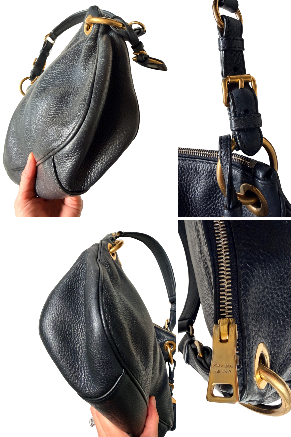 Prada Vitello Daino Black Leather Shoulder Bag