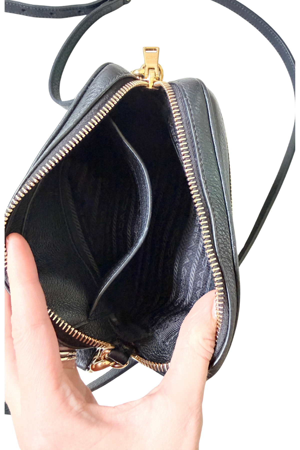 Prada Vitello Daino Black Leather Convertible Belt / Crossbody Bag