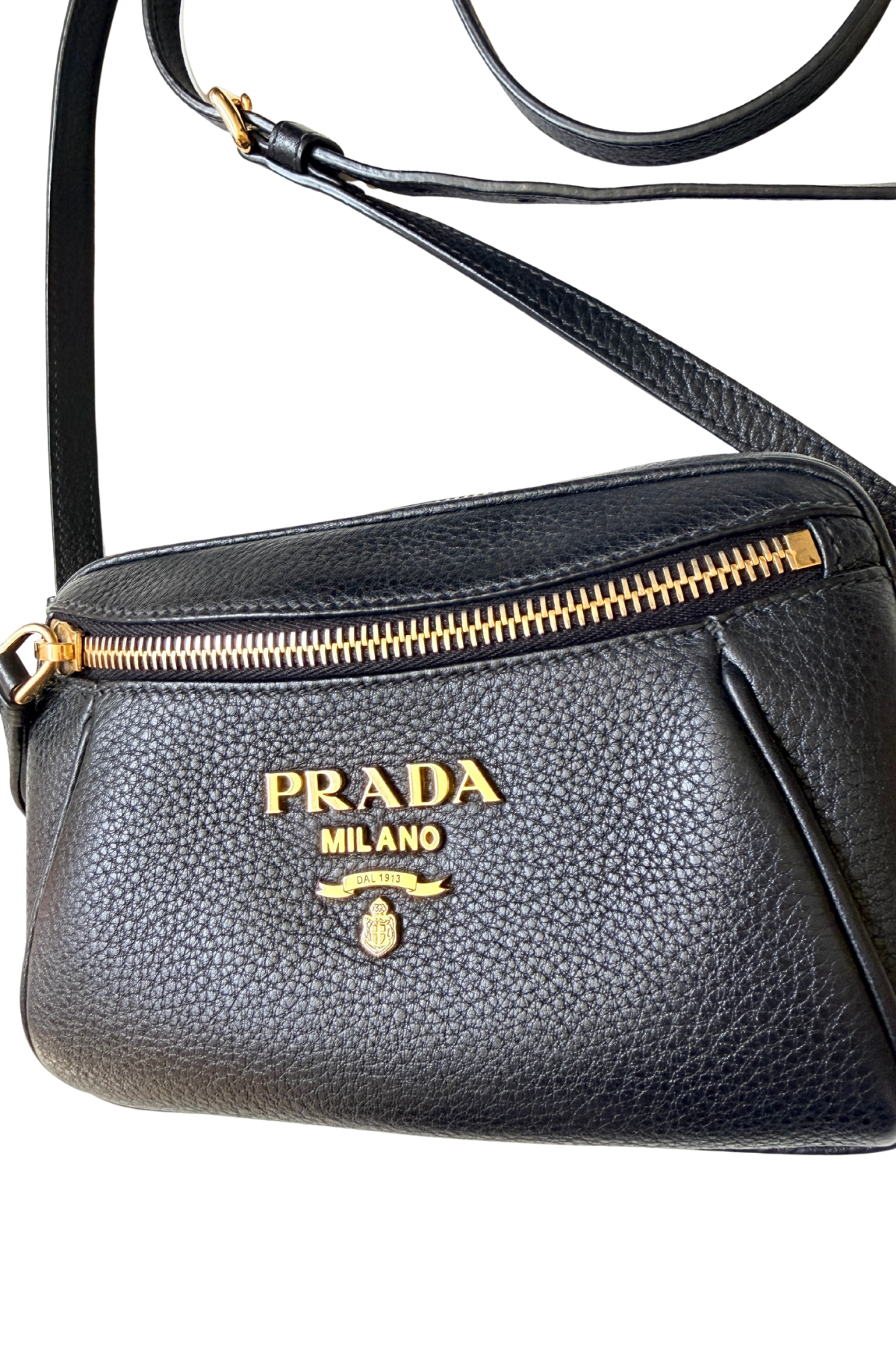 Prada Vitello Daino Black Leather Convertible Belt / Crossbody Bag