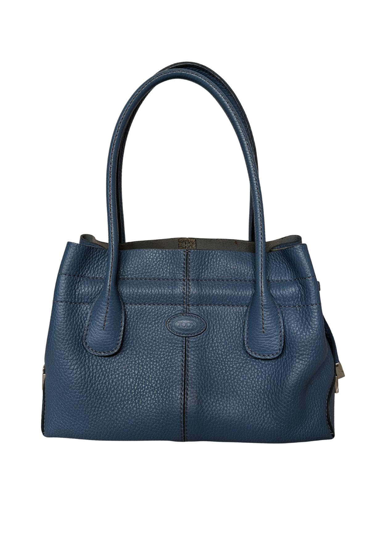 TOD’S Small D-Styling Pebbled Blue Calfskin Tote