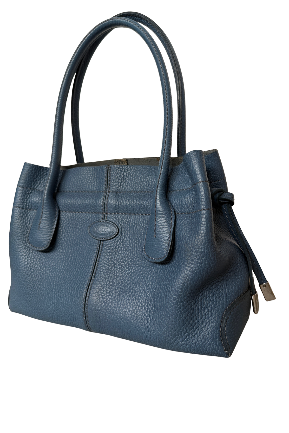 TOD’S Small D-Styling Pebbled Blue Calfskin Tote