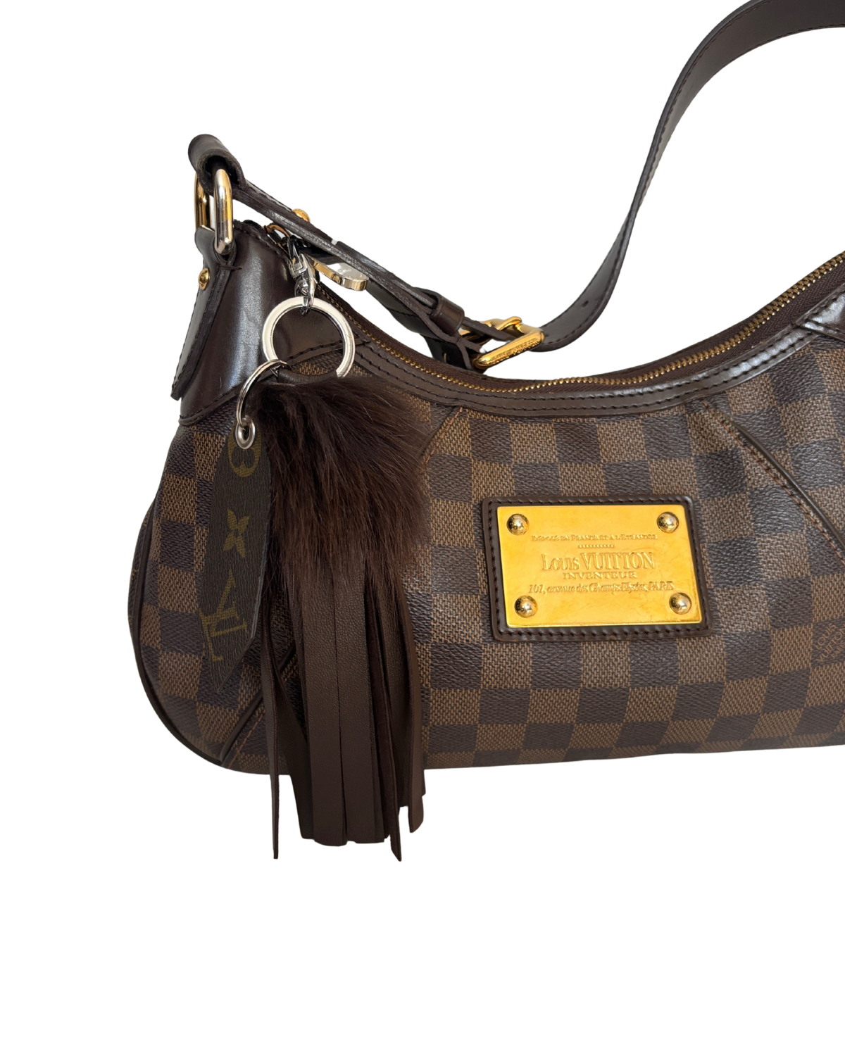 Upcycled Louis Vuitton x Cahill Furs Fox Fringe Bag Charm – Brown Leather & Silver Hardware