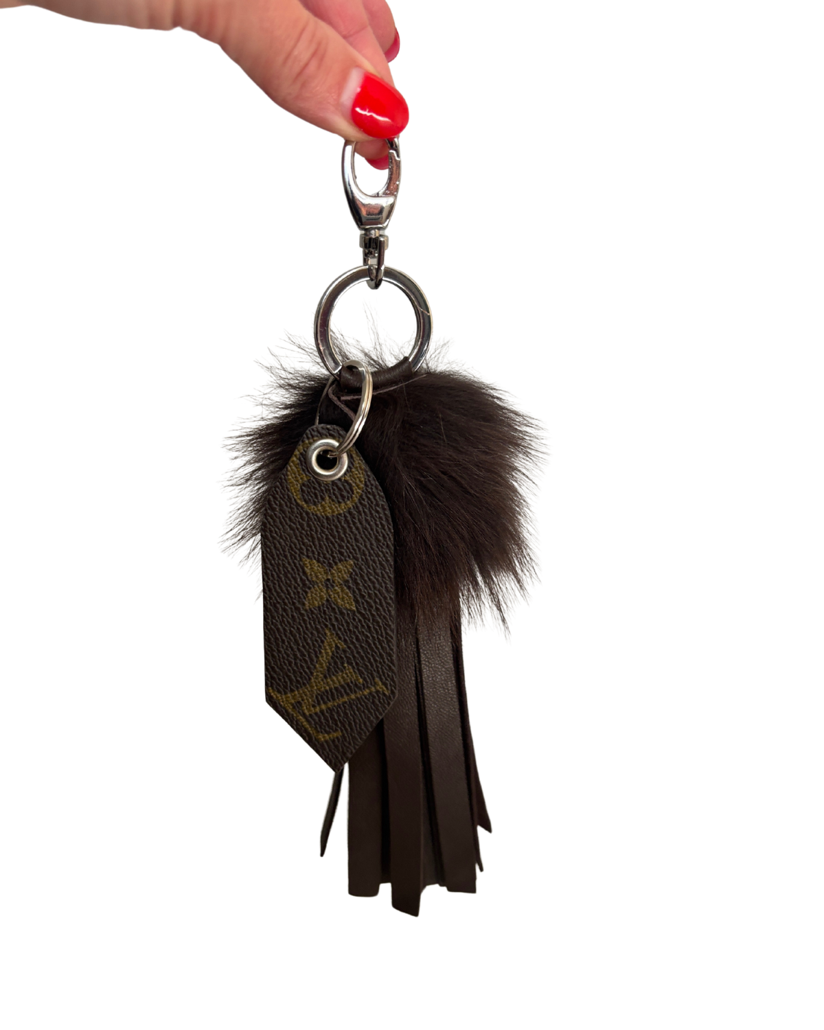 Upcycled Louis Vuitton x Cahill Furs Fox Fringe Bag Charm – Brown Leather & Silver Hardware