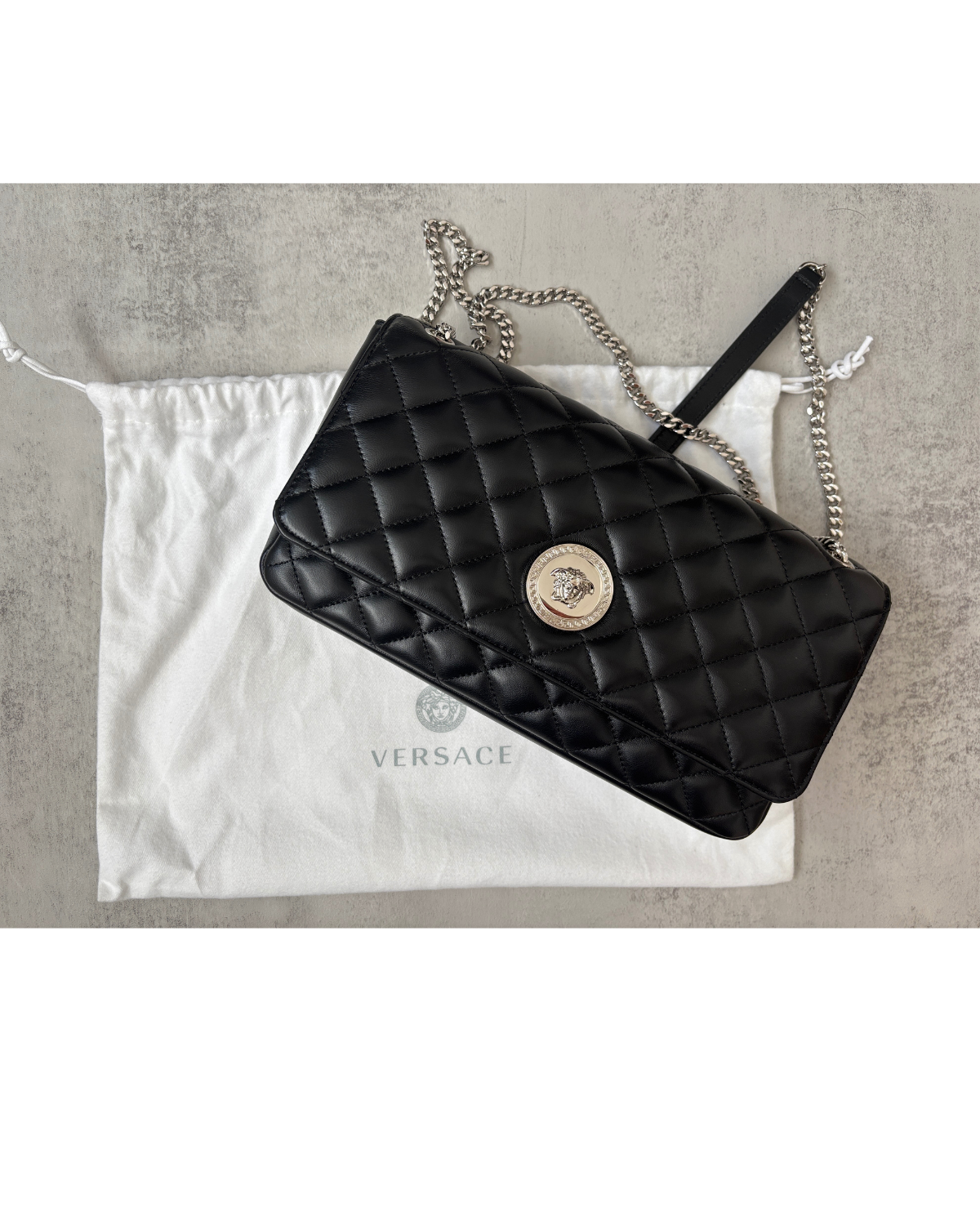 Versace Quilted Lambskin Leather Shoulder Bag with Medusa Medallion