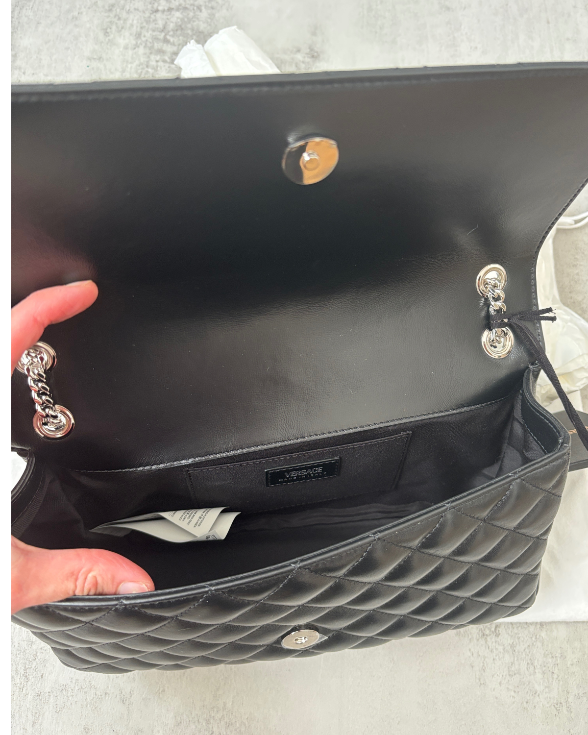 Versace Quilted Lambskin Leather Shoulder Bag with Medusa Medallion