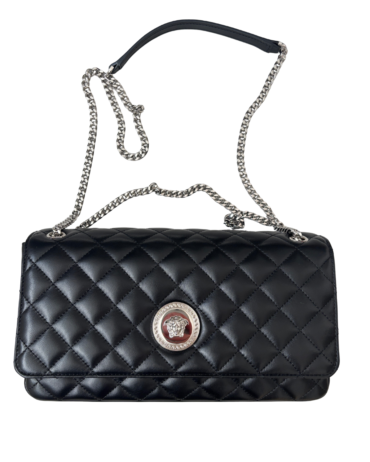 Versace Quilted Lambskin Leather Shoulder Bag with Medusa Medallion