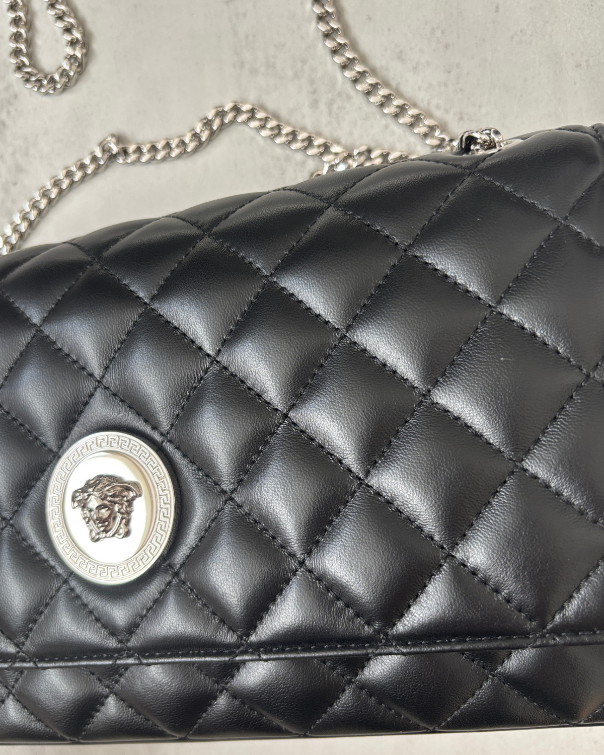 Versace Quilted Lambskin Leather Shoulder Bag with Medusa Medallion