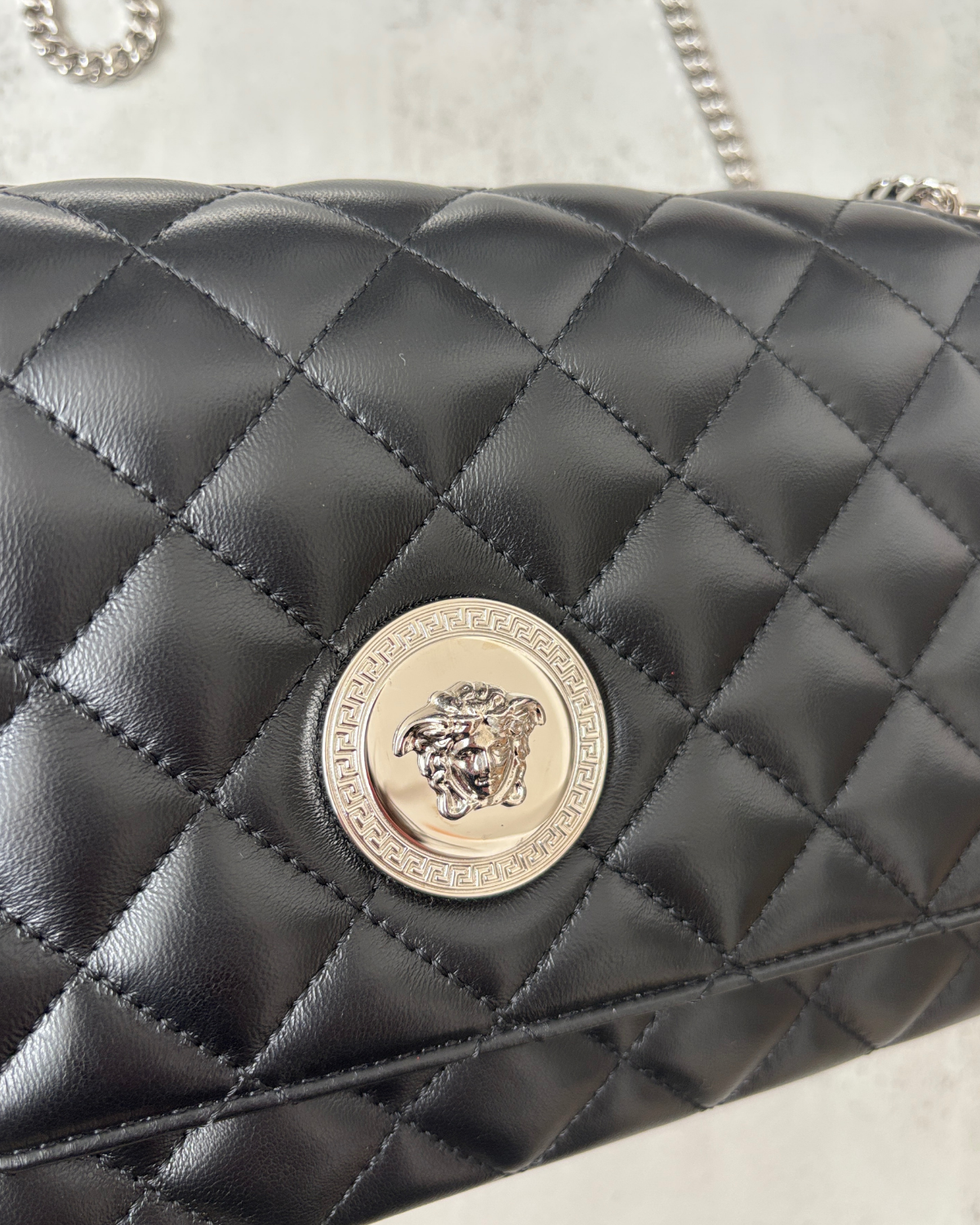 Versace Quilted Lambskin Leather Shoulder Bag with Medusa Medallion