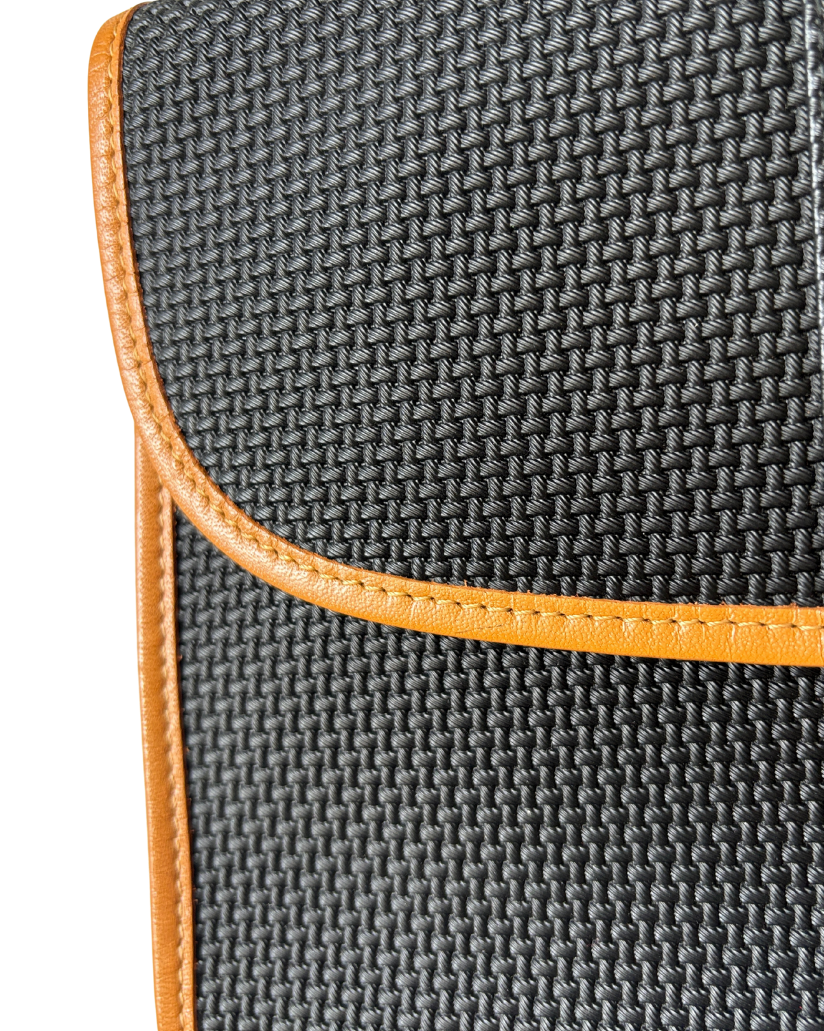Vintage YSL Triangle Logo Clutch – Black Woven Canvas & Tan Leather