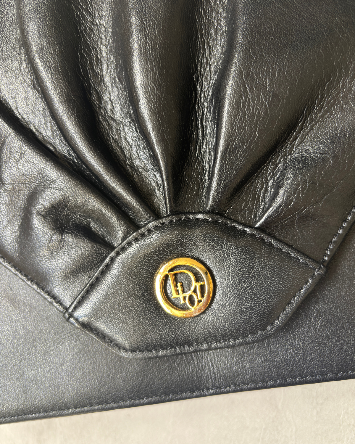 Vintage Dior Pleated Black Leather Shoulder Bag