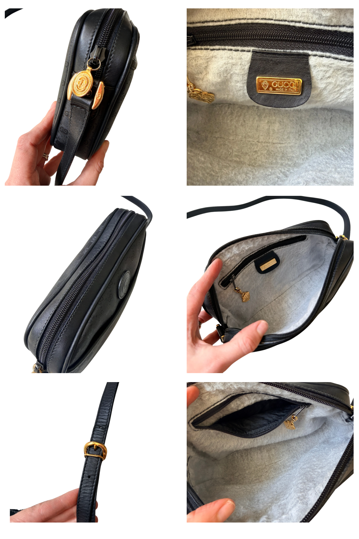 Vintage Gucci Black GG Coated Canvas Crossbody Bag